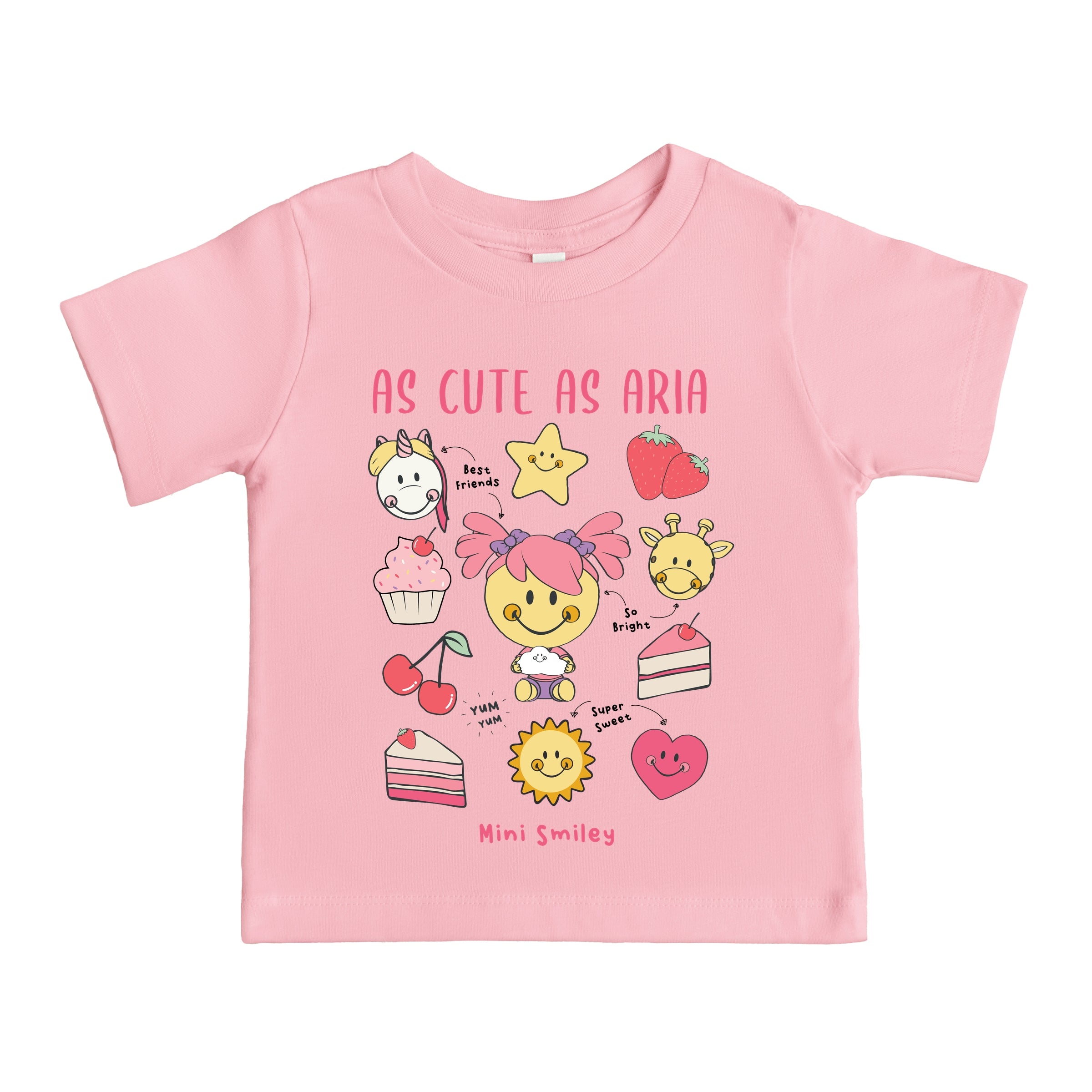Mini Smiley As Cute As Aria - Toddler Short Sleeve Graphic T-Shirt
