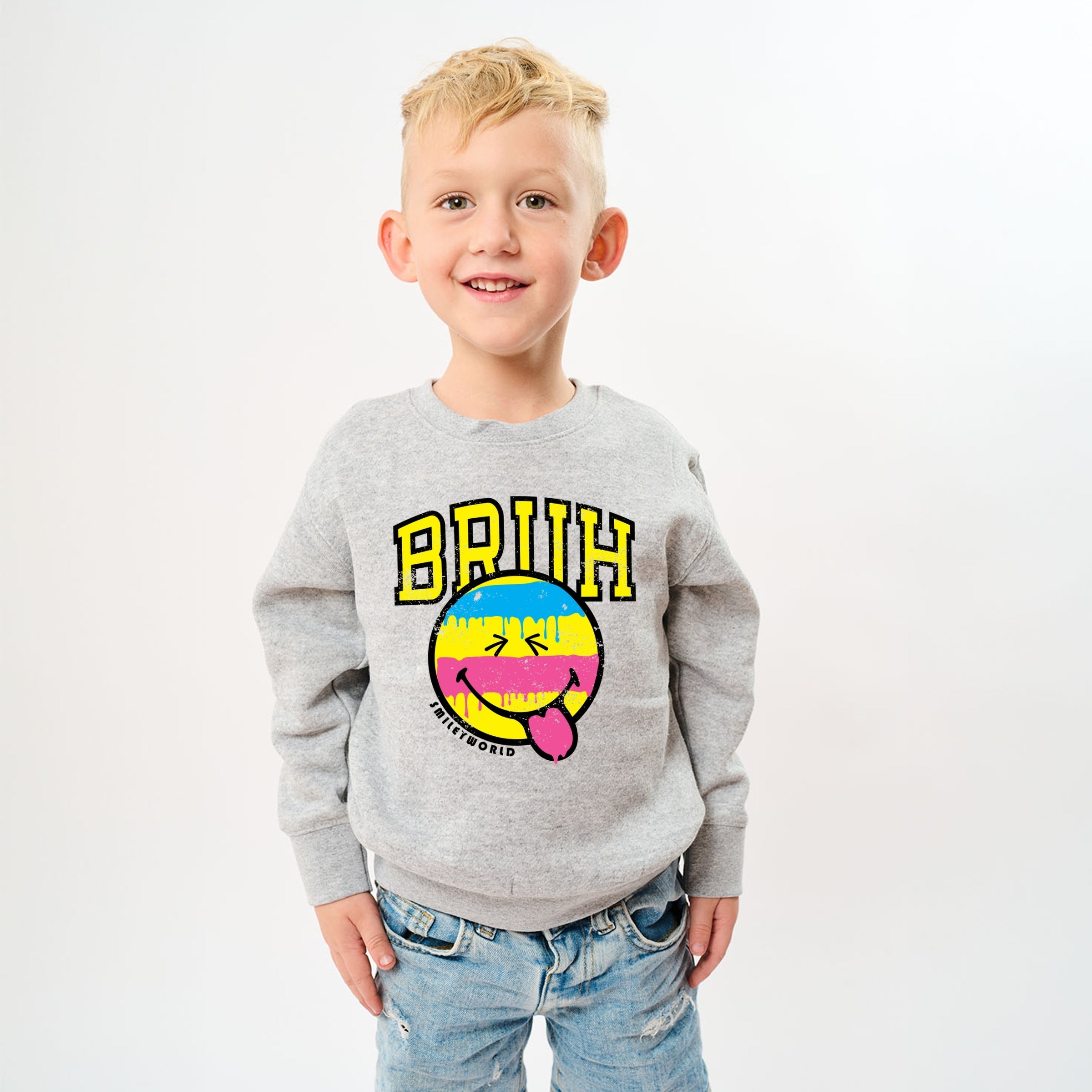 SmileyWorld Bruh Paint Drip Distressed - Youth Graphic Sweatshirt