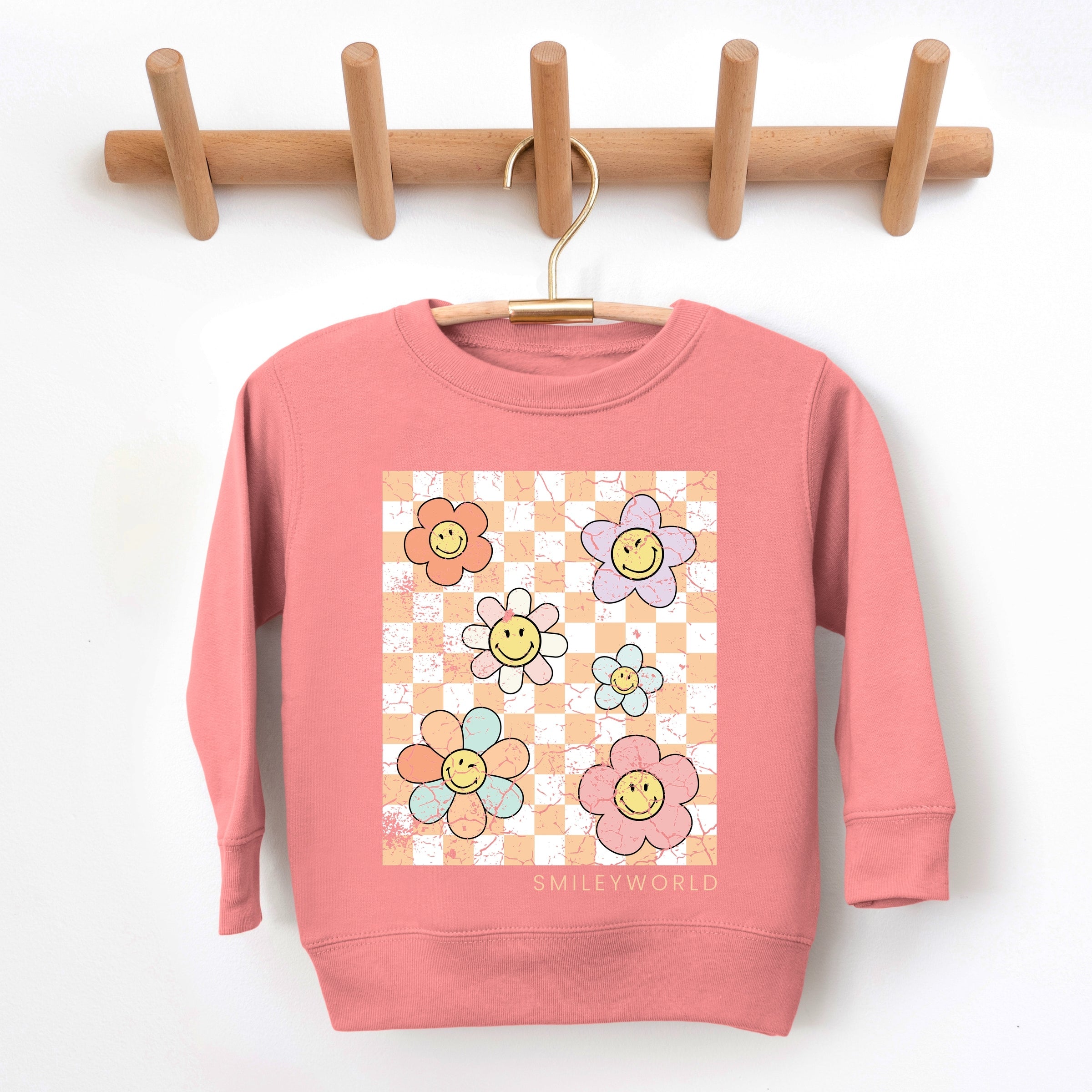 SmileyWorld Checkered Floral Distressed - Toddler Graphic Sweatshirt