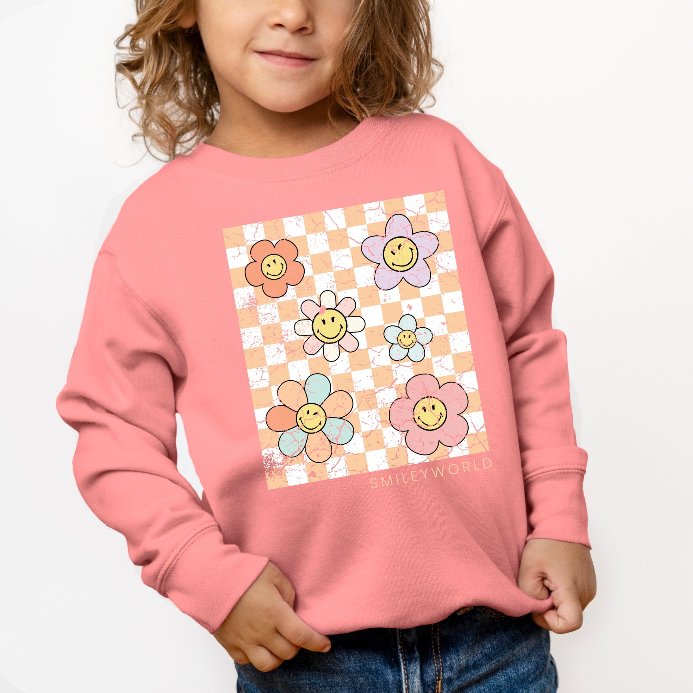SmileyWorld Checkered Floral Distressed - Toddler Graphic Sweatshirt