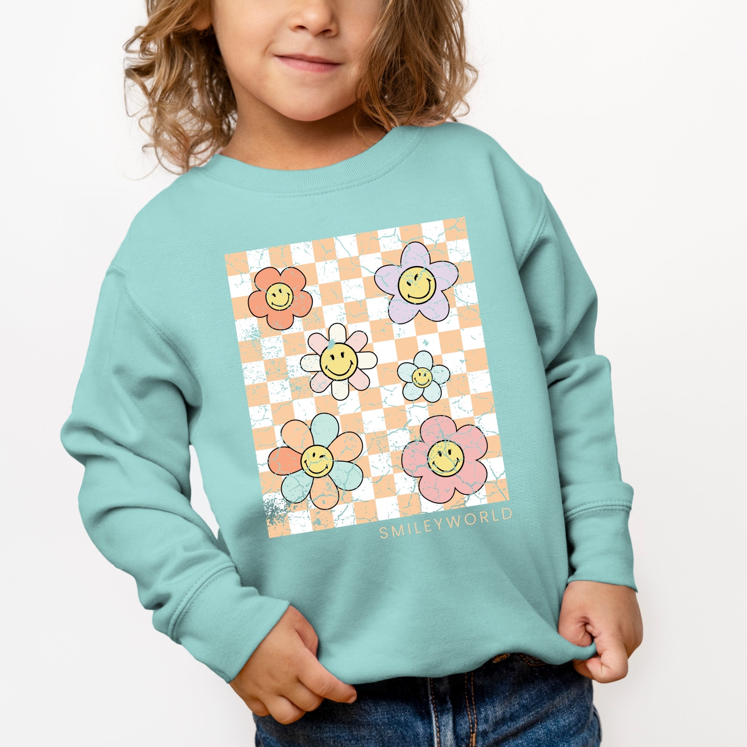 SmileyWorld Checkered Floral Distressed - Toddler Graphic Sweatshirt