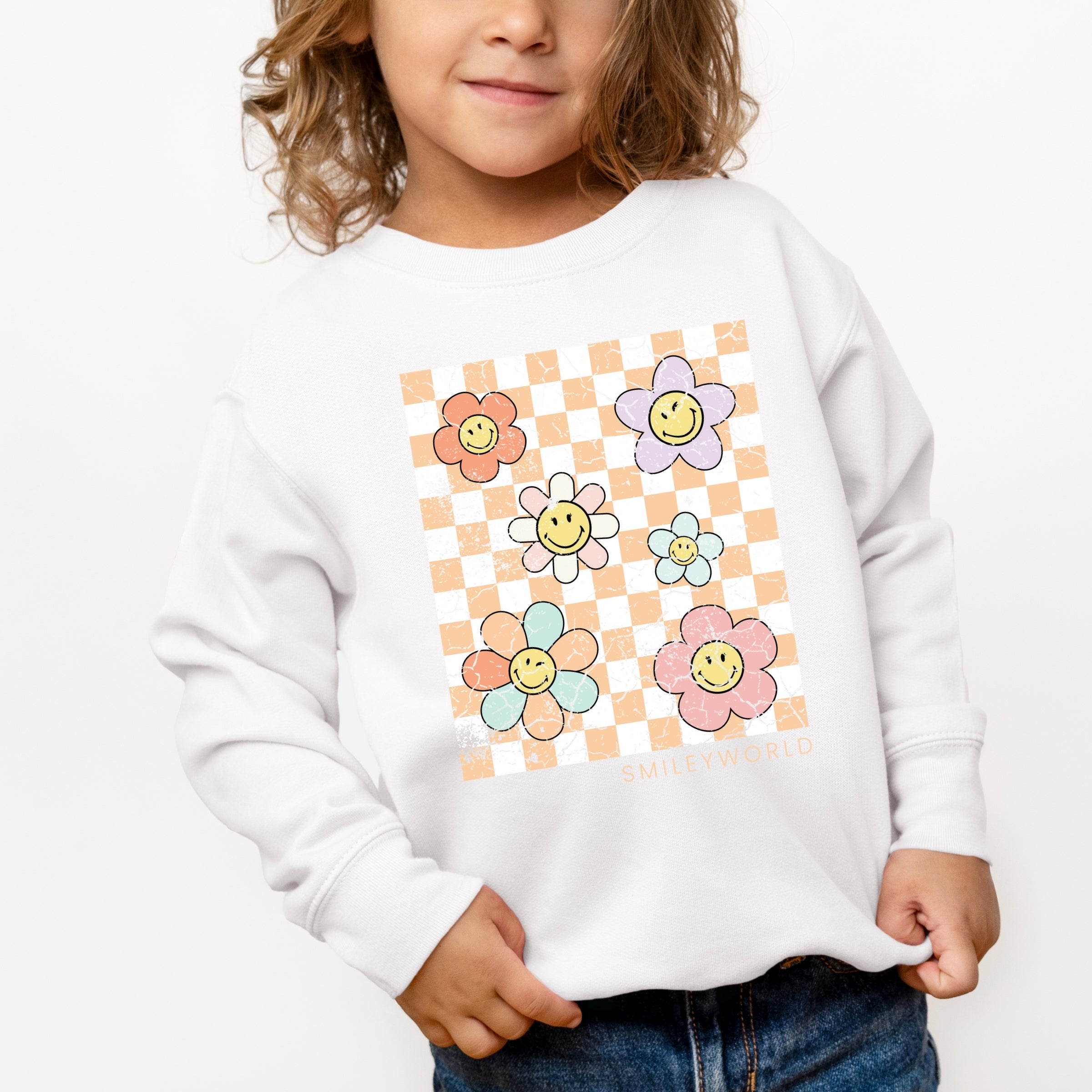 SmileyWorld Checkered Floral Distressed - Toddler Graphic Sweatshirt