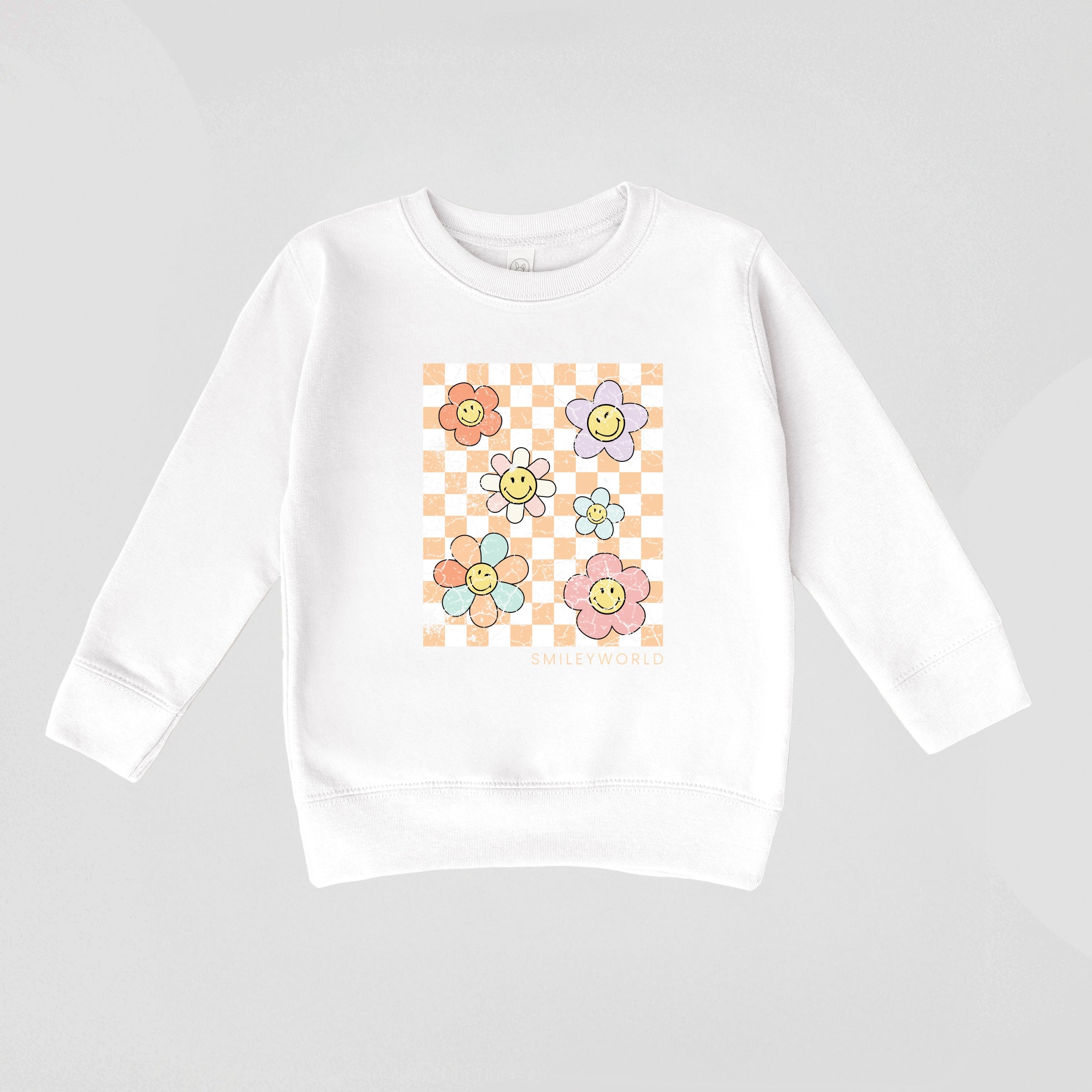 SmileyWorld Checkered Floral Distressed - Toddler Graphic Sweatshirt