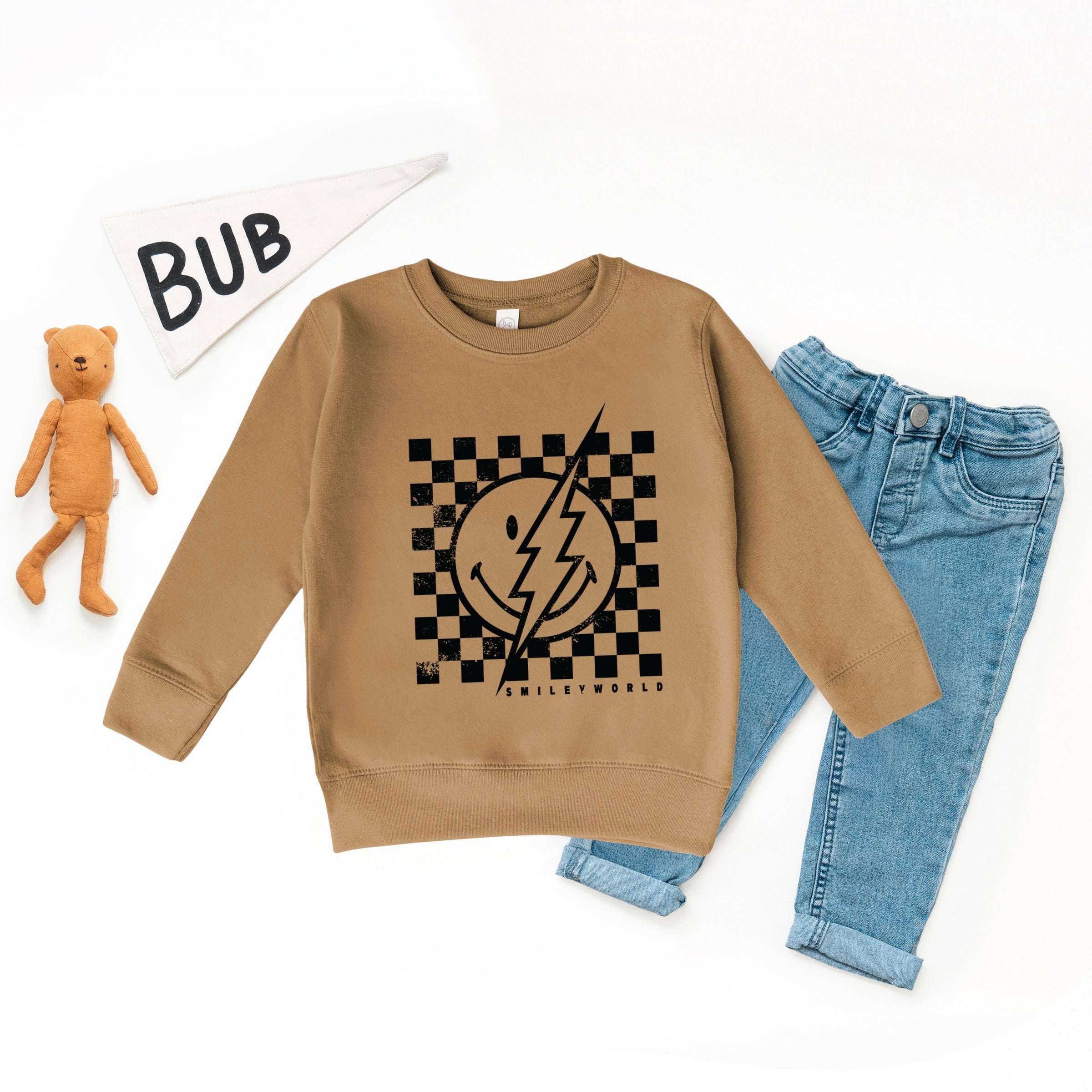 SmileyWorld Checkered Lightning Distressed - Toddler Graphic Sweatshirt