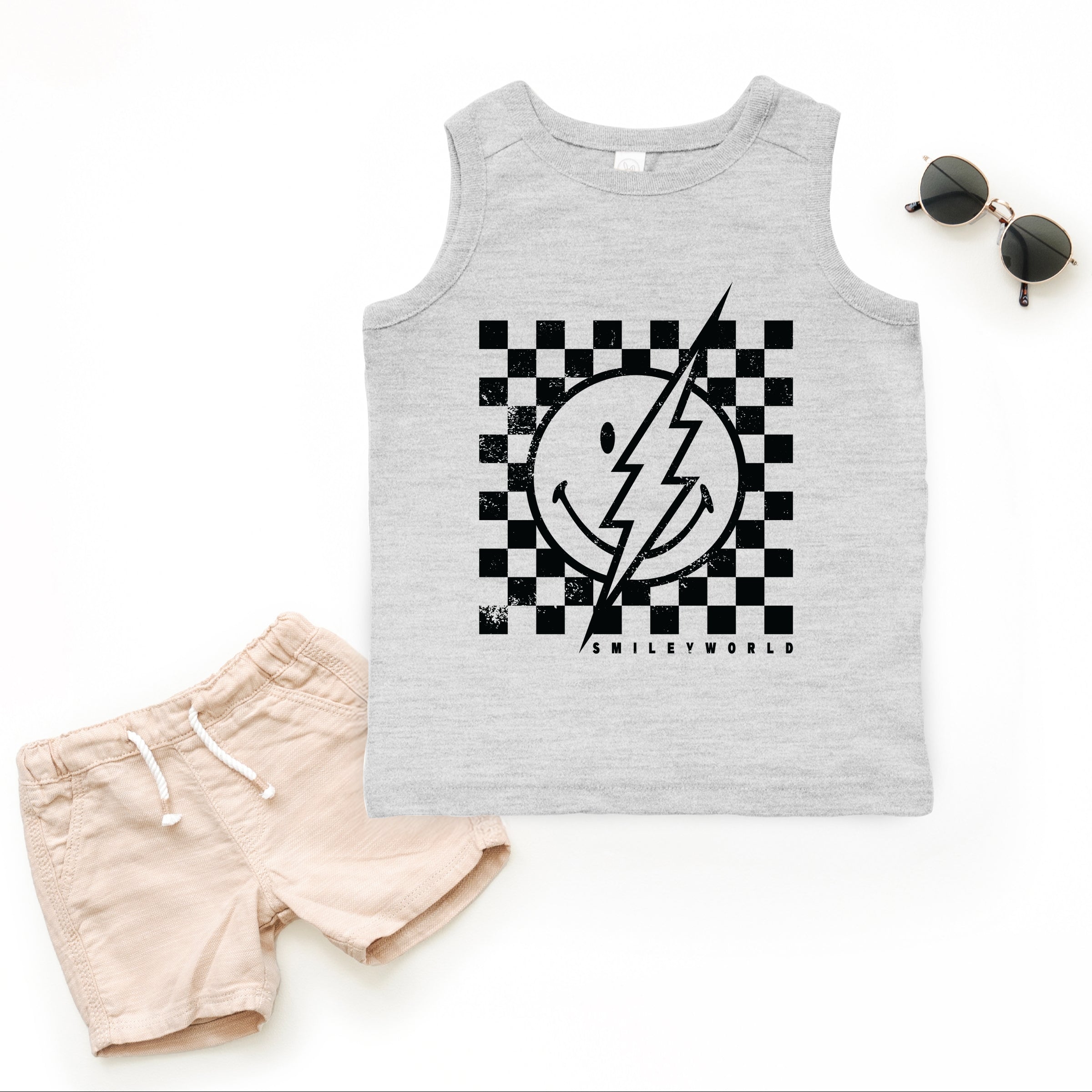 SmileyWorld Checkered Lightning Distressed - Toddler Graphic Tank