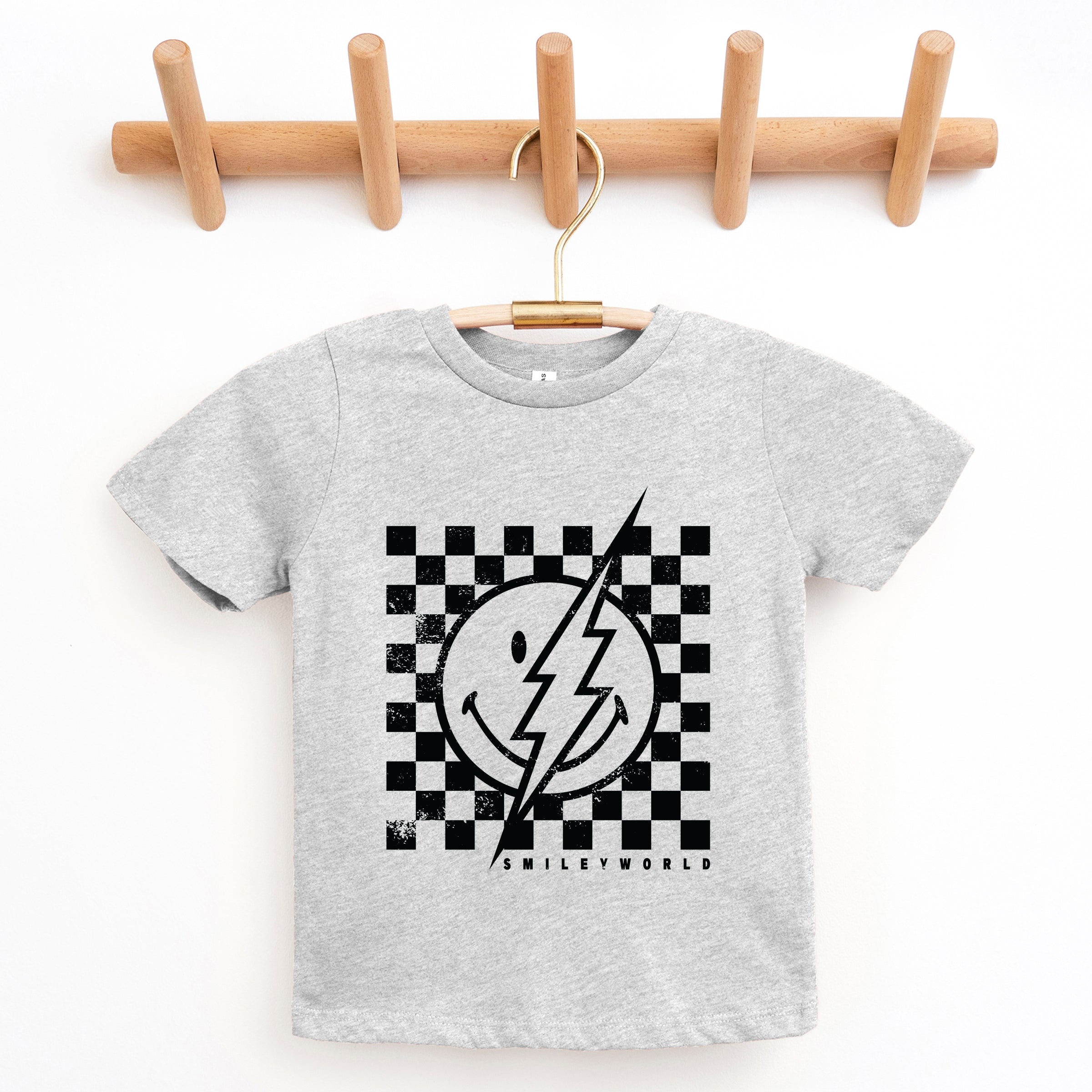 SmileyWorld Checkered Lightning Distressed - Youth Short Sleeve Graphic T-Shirt
