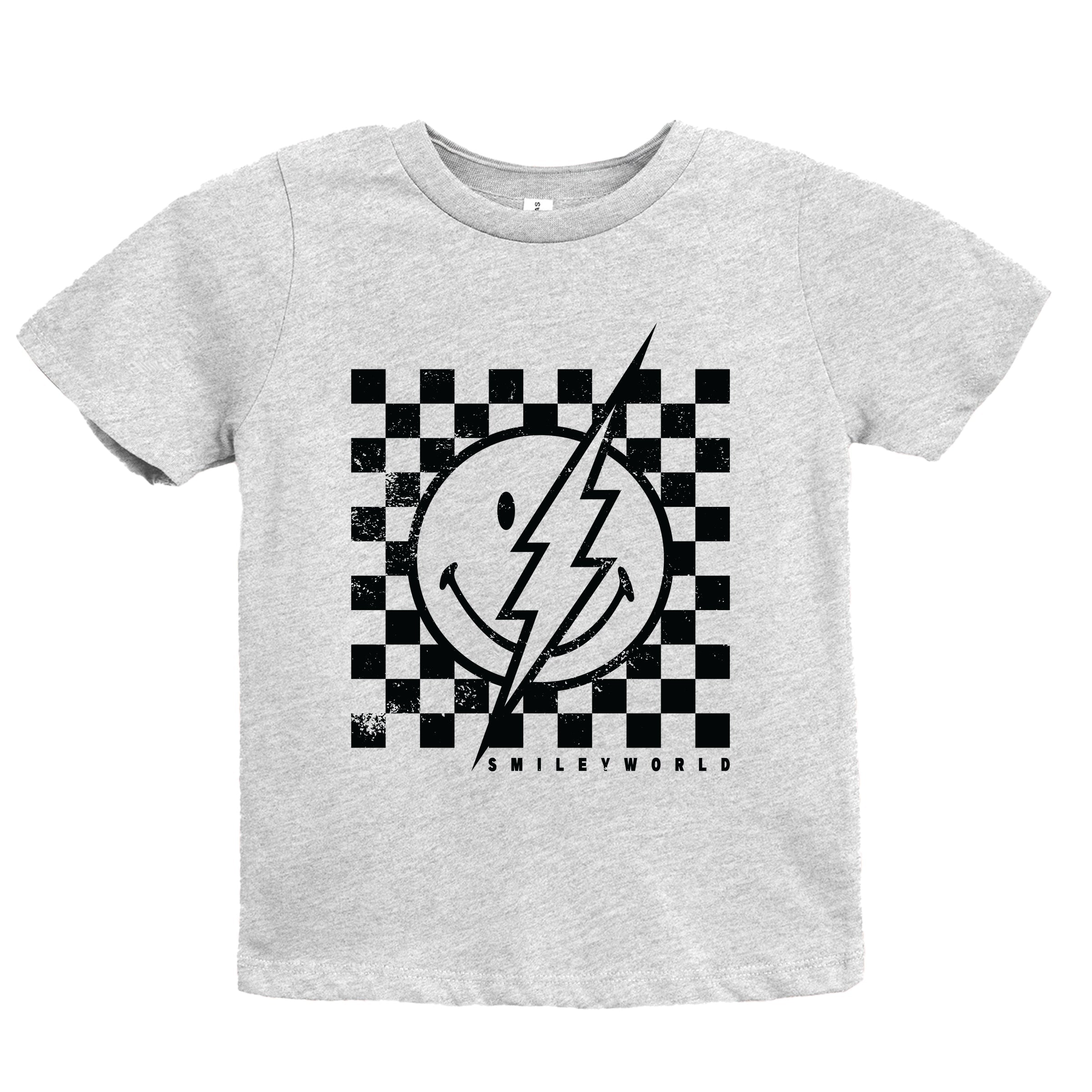 SmileyWorld Checkered Lightning Distressed - Youth Short Sleeve Graphic T-Shirt