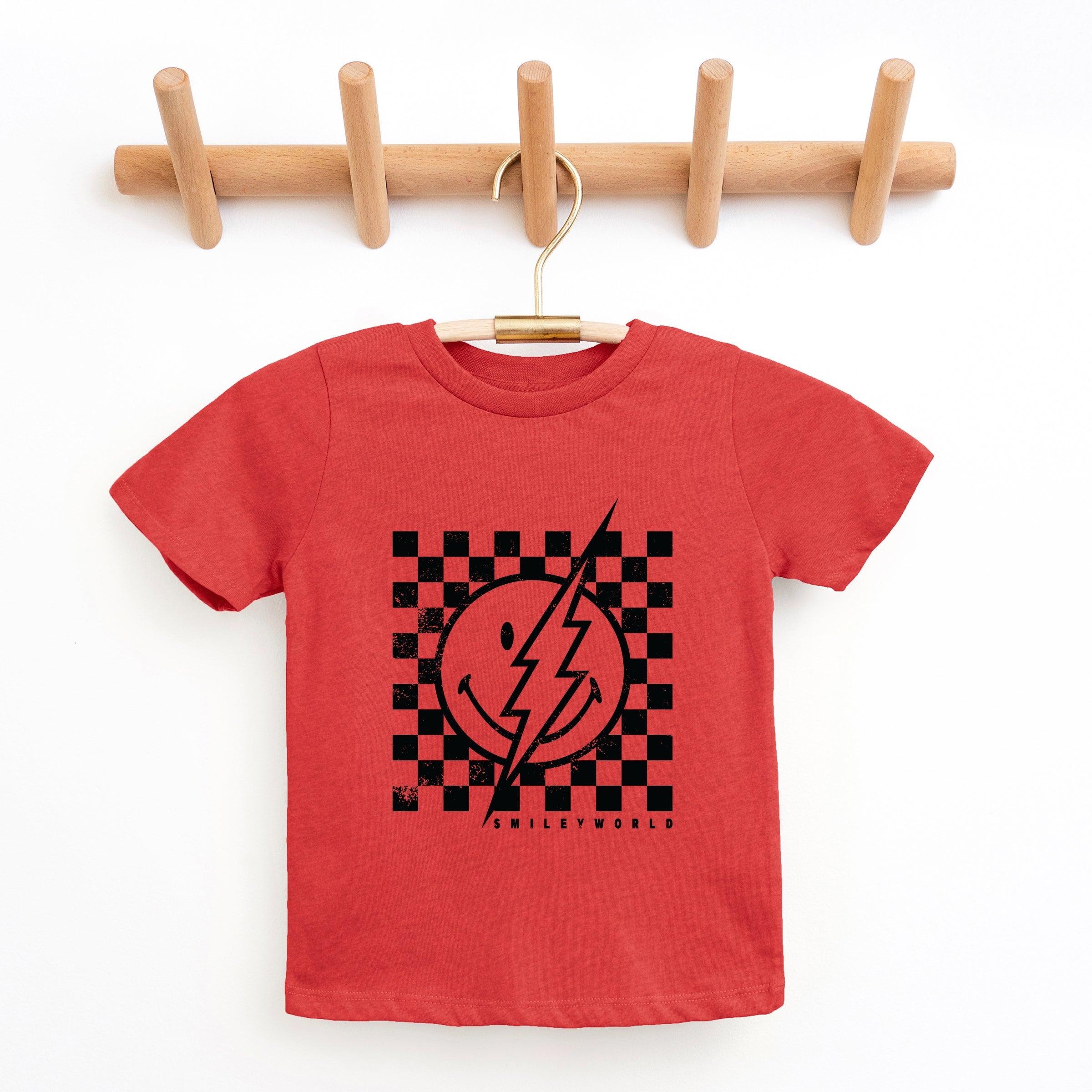 SmileyWorld Checkered Lightning Distressed - Youth Short Sleeve Graphic T-Shirt