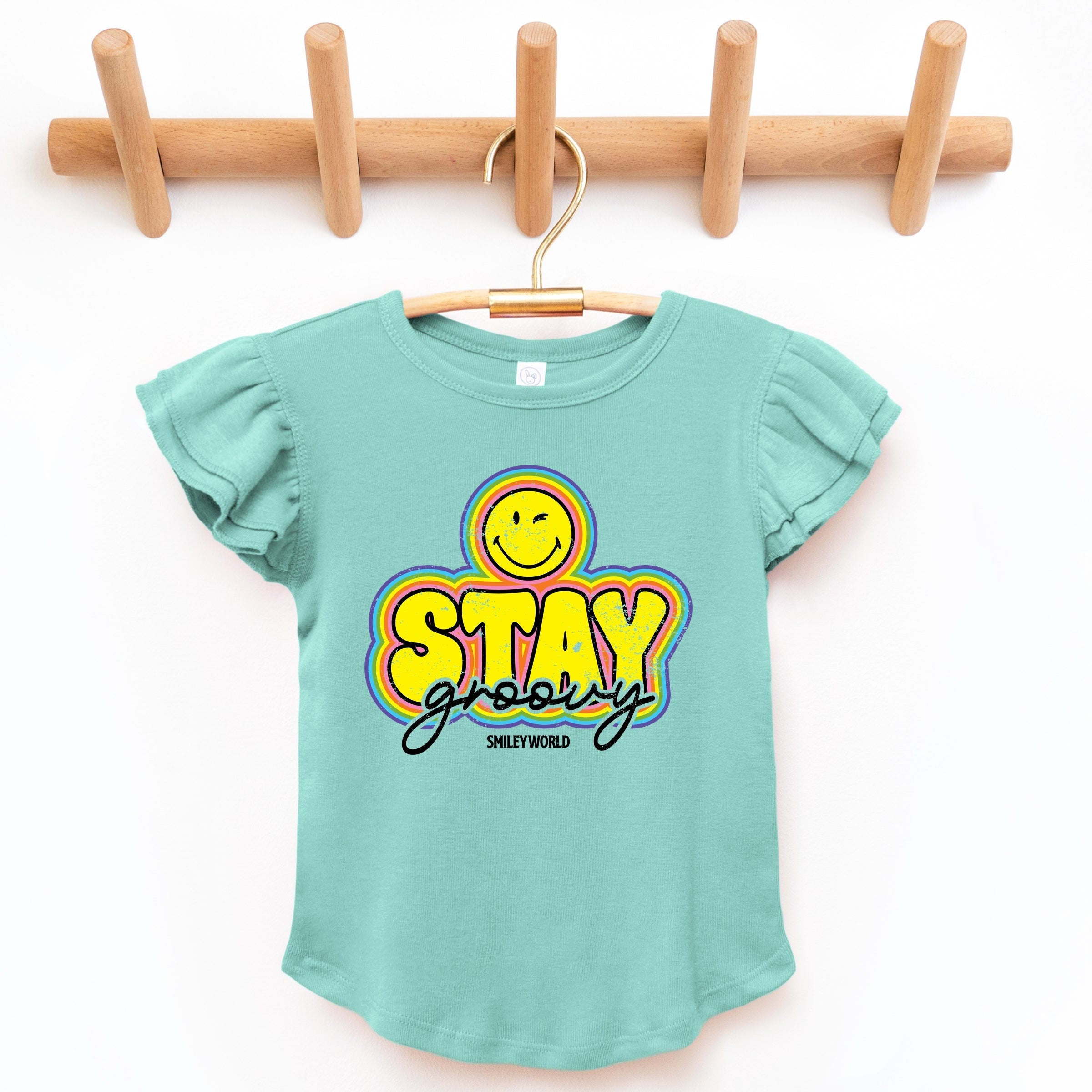 SmileyWorld Stay Groovy - Flutter Sleeve Graphic T-Shirt