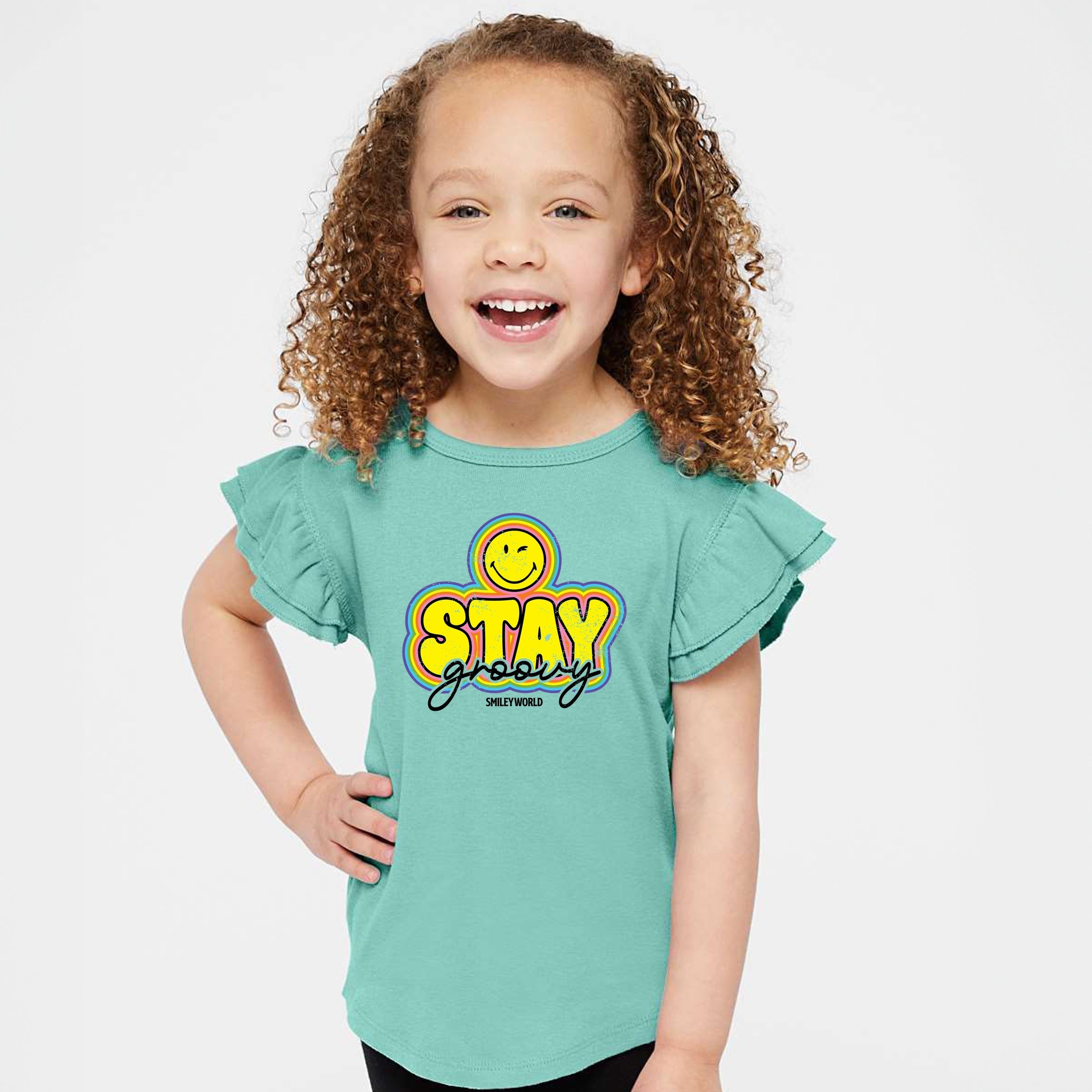 SmileyWorld Stay Groovy - Flutter Sleeve Graphic T-Shirt