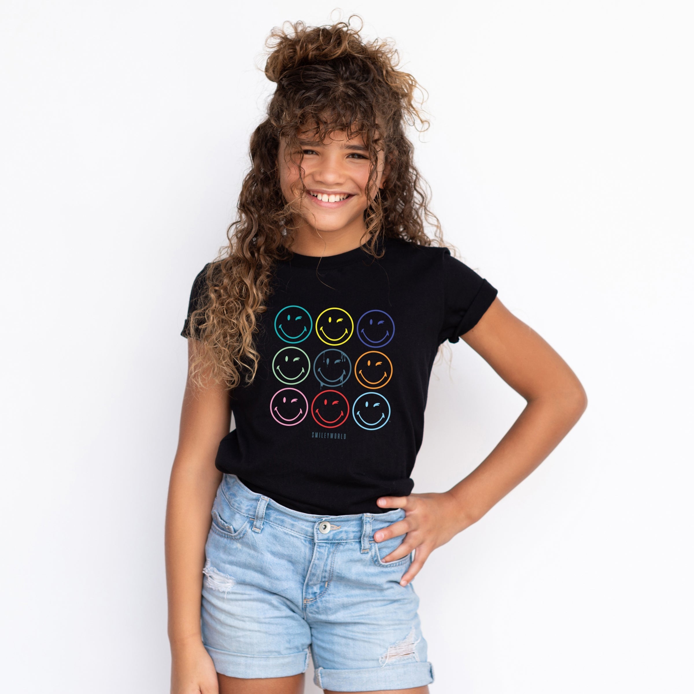 SmileyWorld Wink Rainbow Swirl - Youth Short Sleeve Graphic T-Shirt