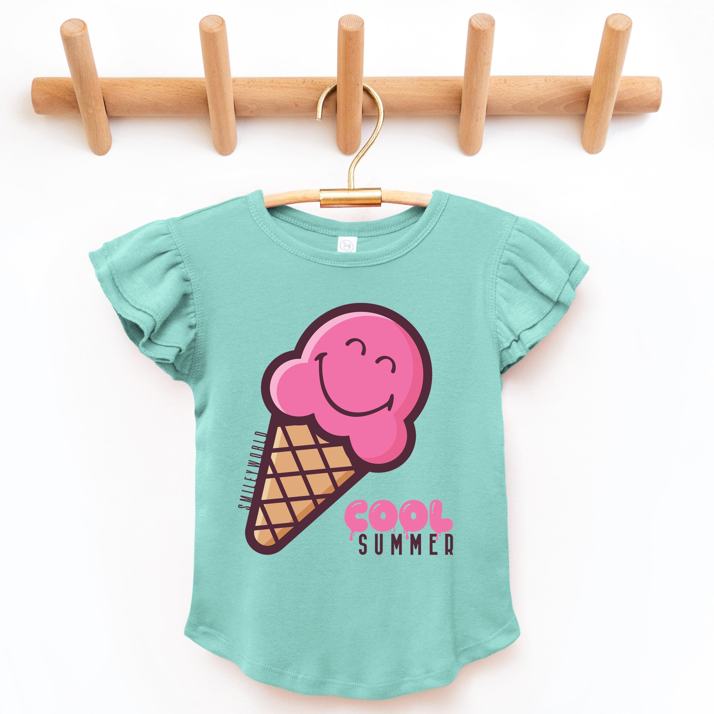 SmileyWorld Cool Summer Ice Cream Pink - Flutter Sleeve Graphic T-Shirt