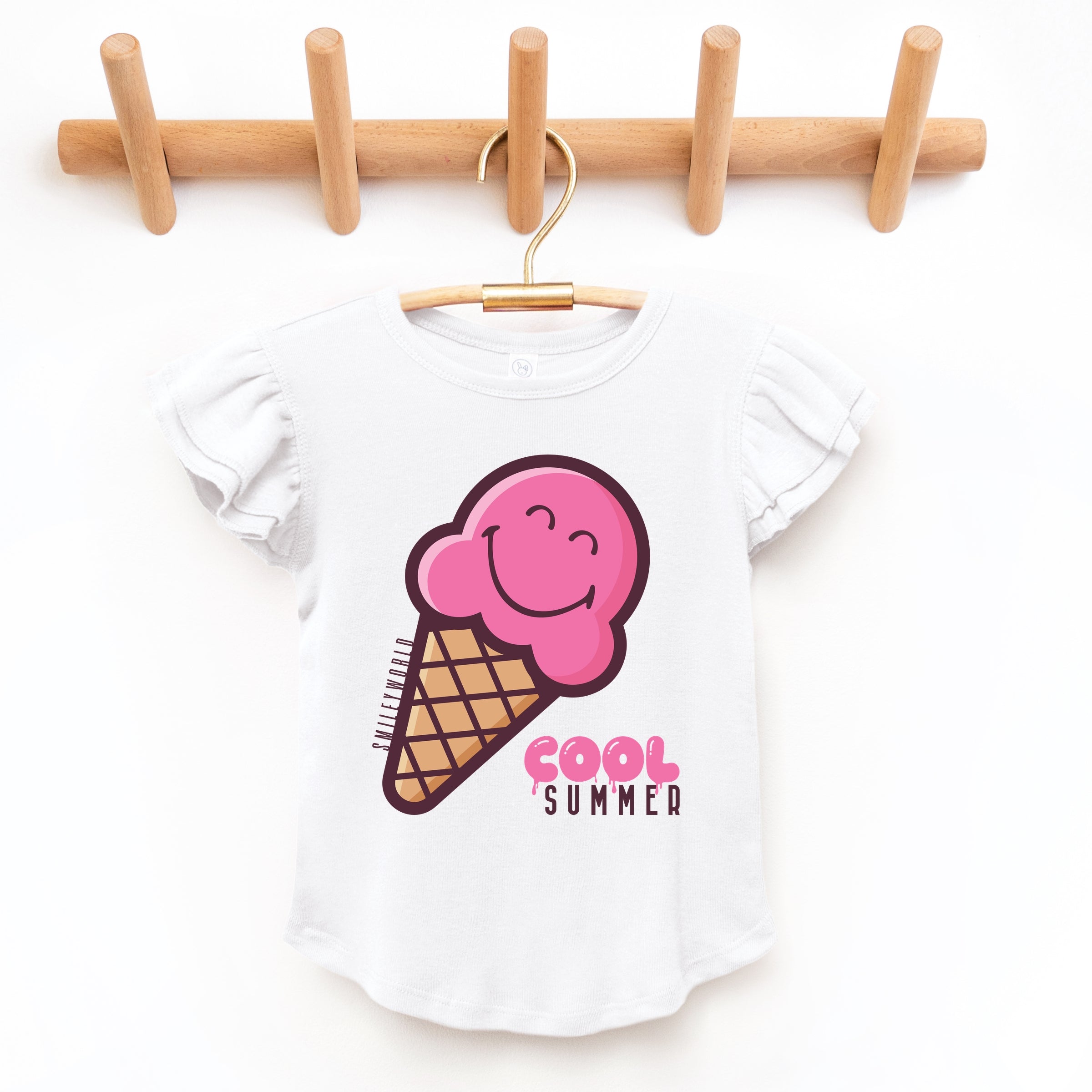 SmileyWorld Cool Summer Ice Cream Pink - Flutter Sleeve Graphic T-Shirt