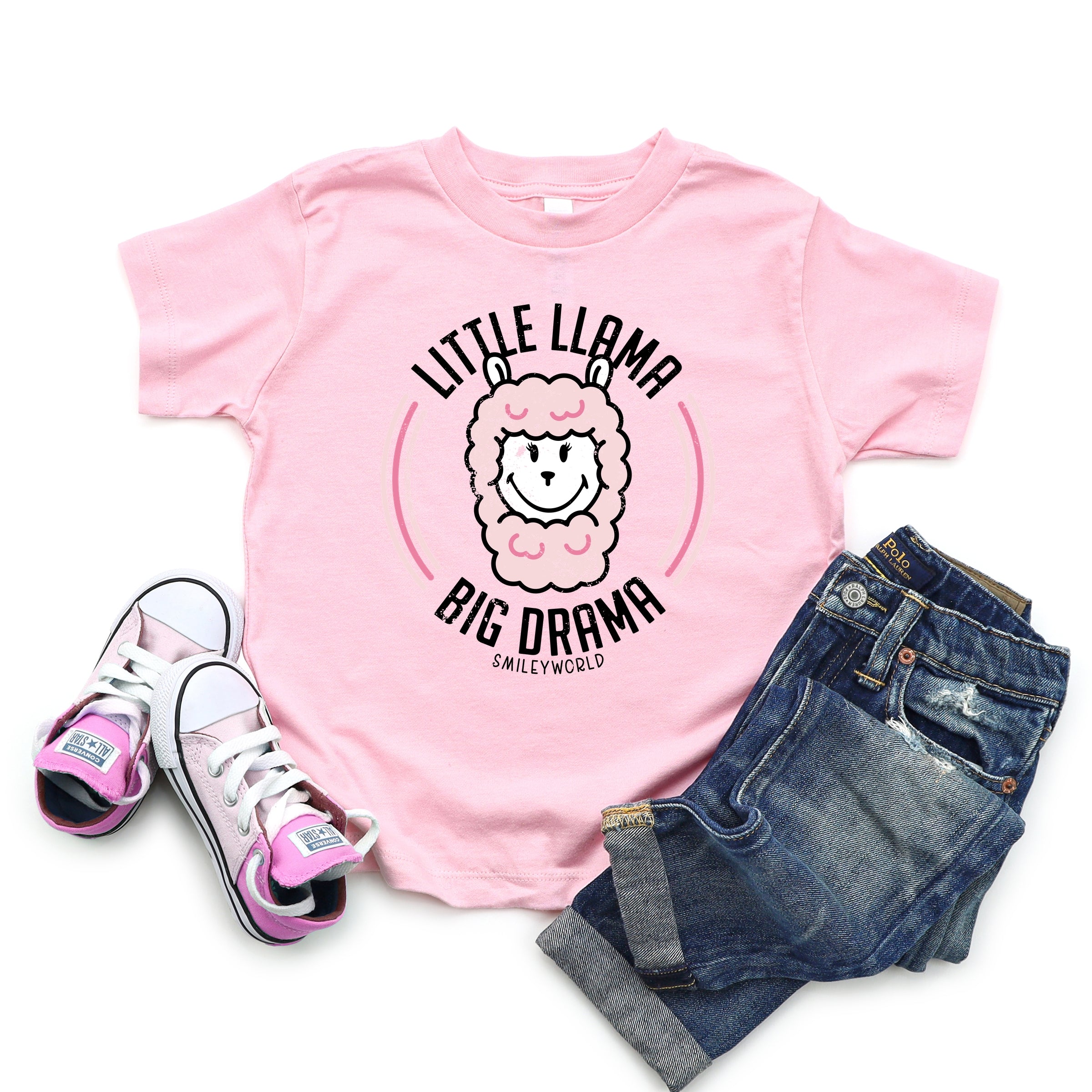 SmileyWorld Little Llama Big Drama - Toddler Short Sleeve Graphic T-Shirt