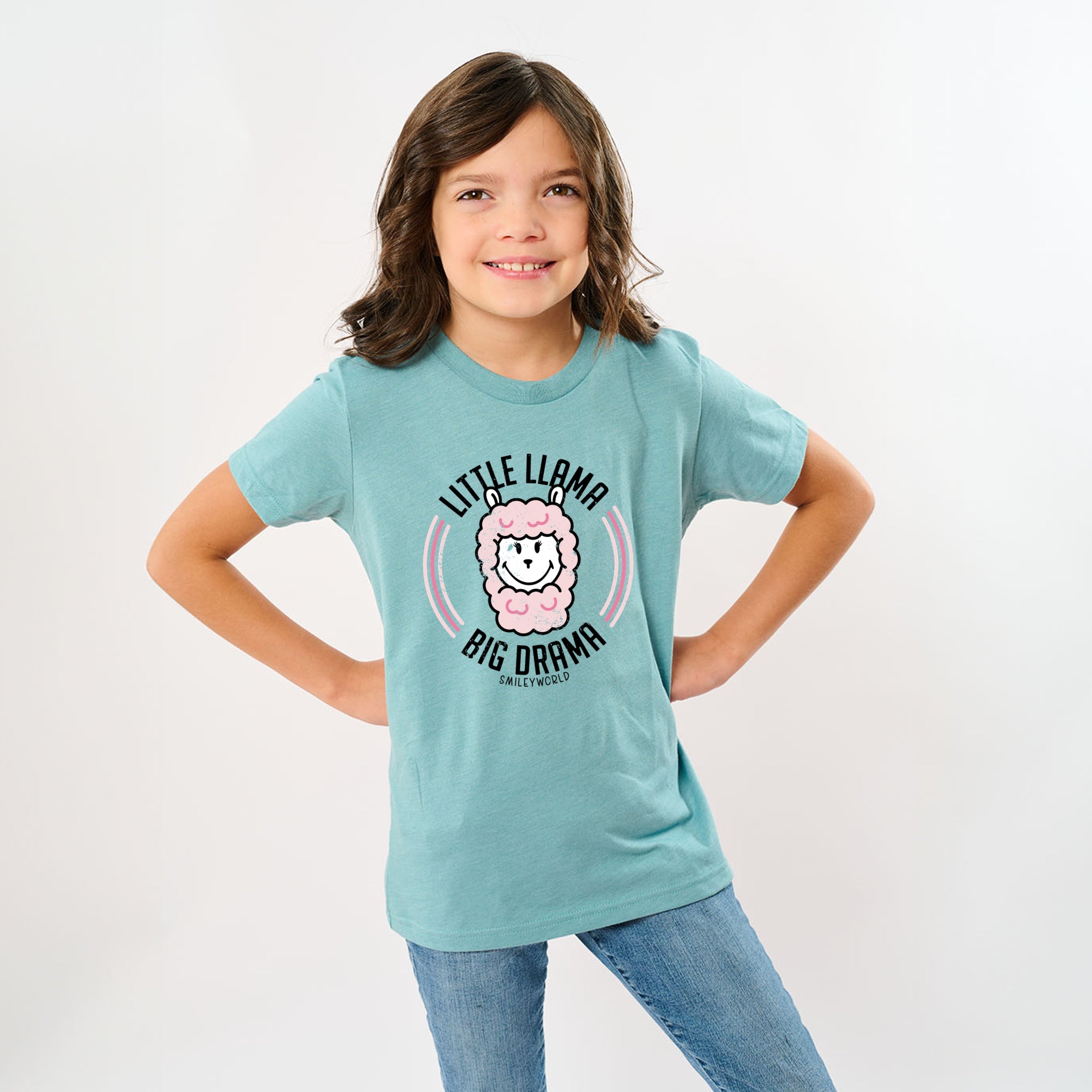 SmileyWorld Little Llama Big Drama - Youth Short Sleeve Graphic T-Shirt
