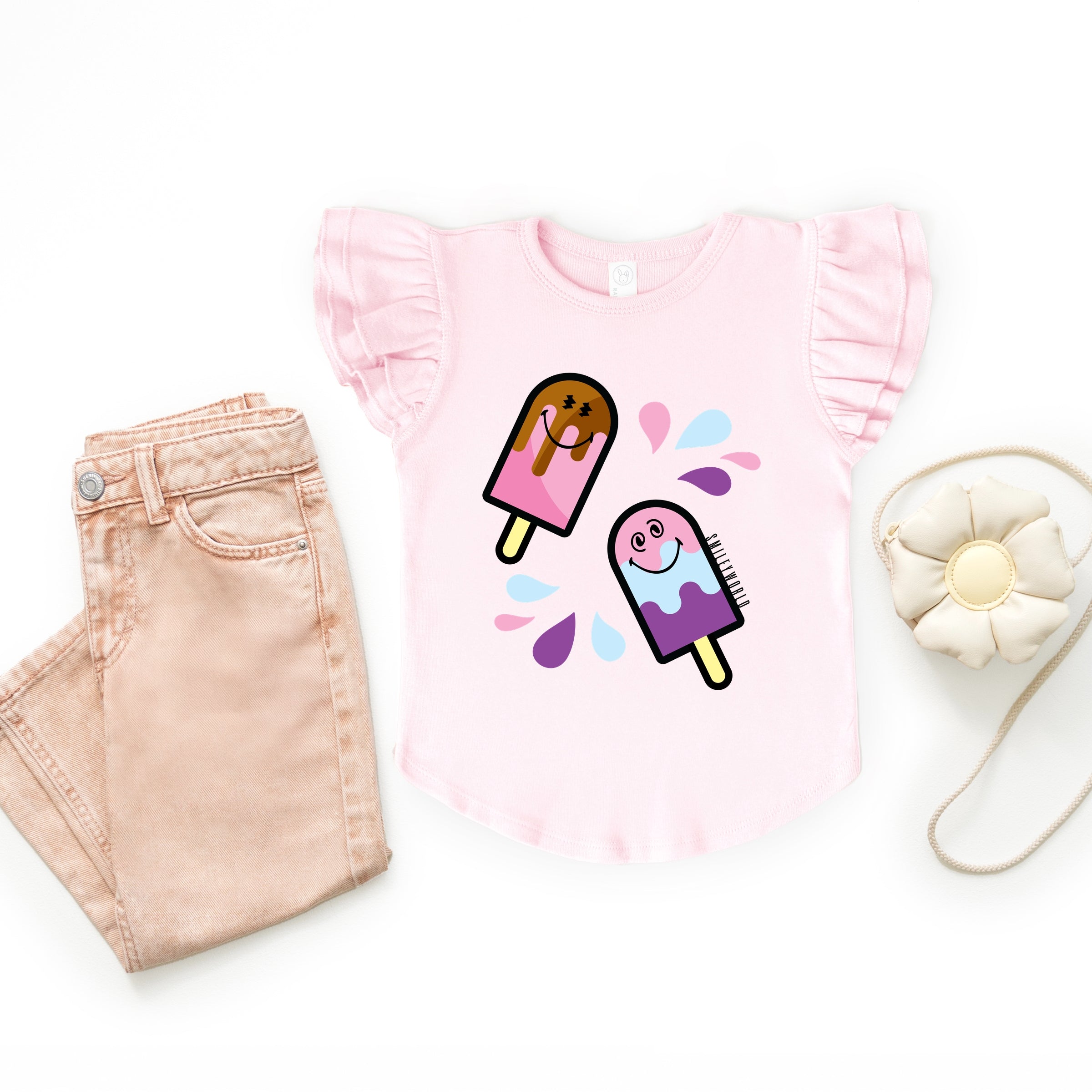 SmileyWorld Popsicles - Flutter Sleeve Graphic T-Shirt