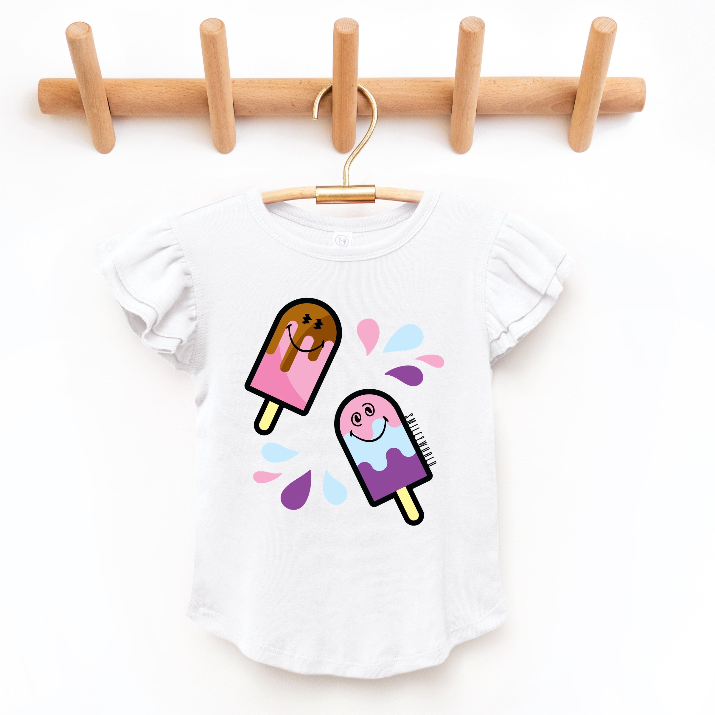 SmileyWorld Popsicles - Flutter Sleeve Graphic T-Shirt