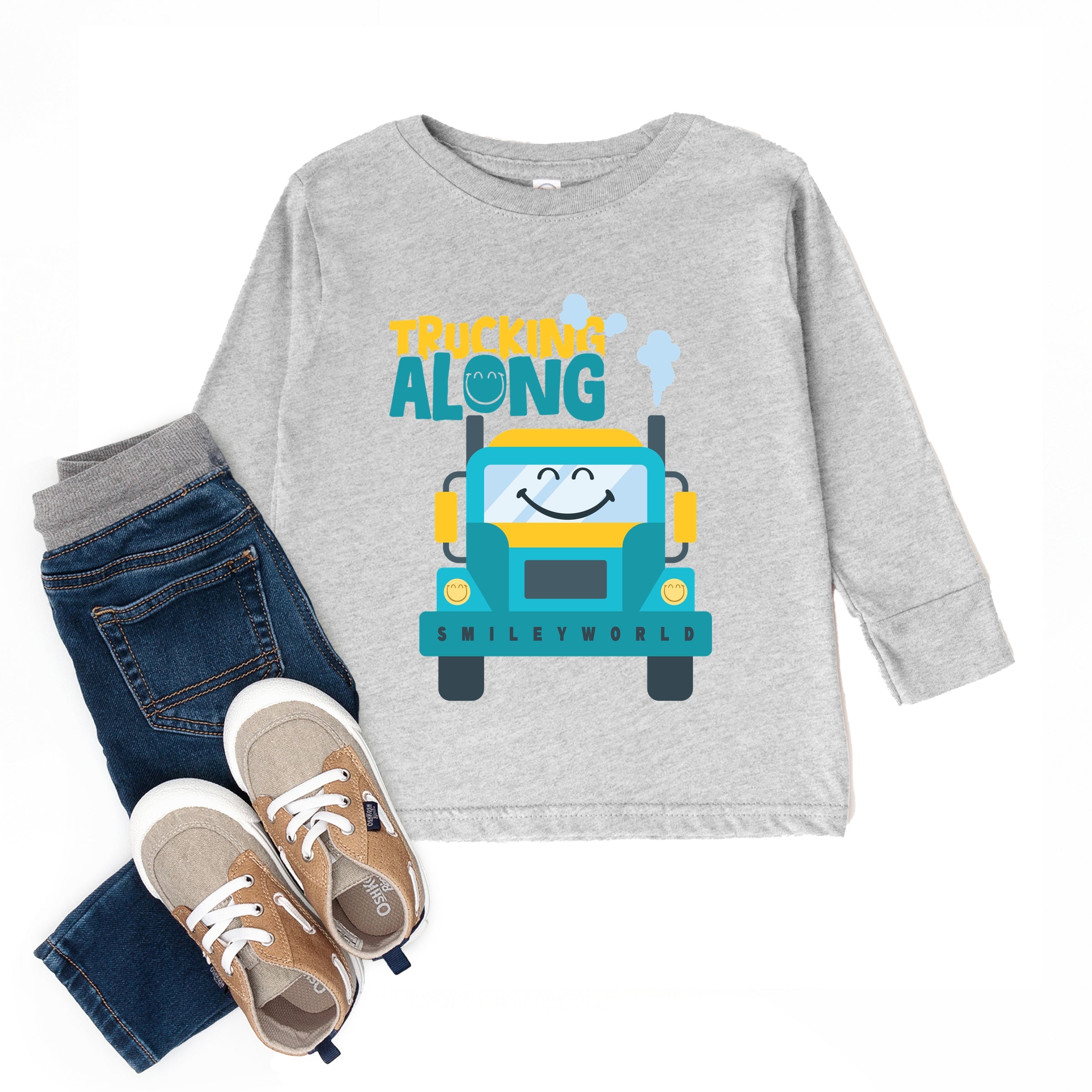 SmileyWorld Trucking Along - Toddler Long Sleeve Graphic Tee