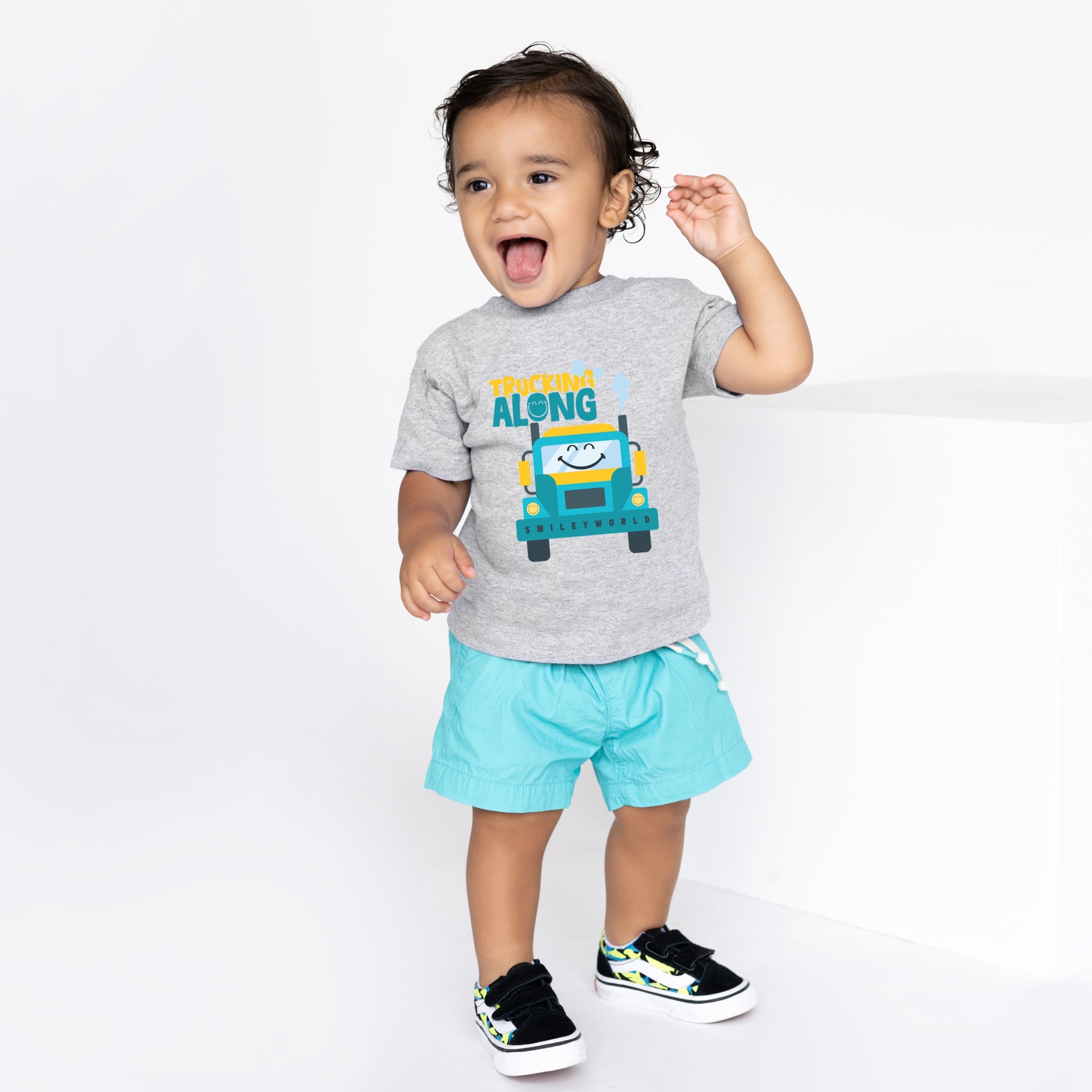 SmileyWorld Trucking Along - Toddler Short Sleeve Graphic T-Shirt