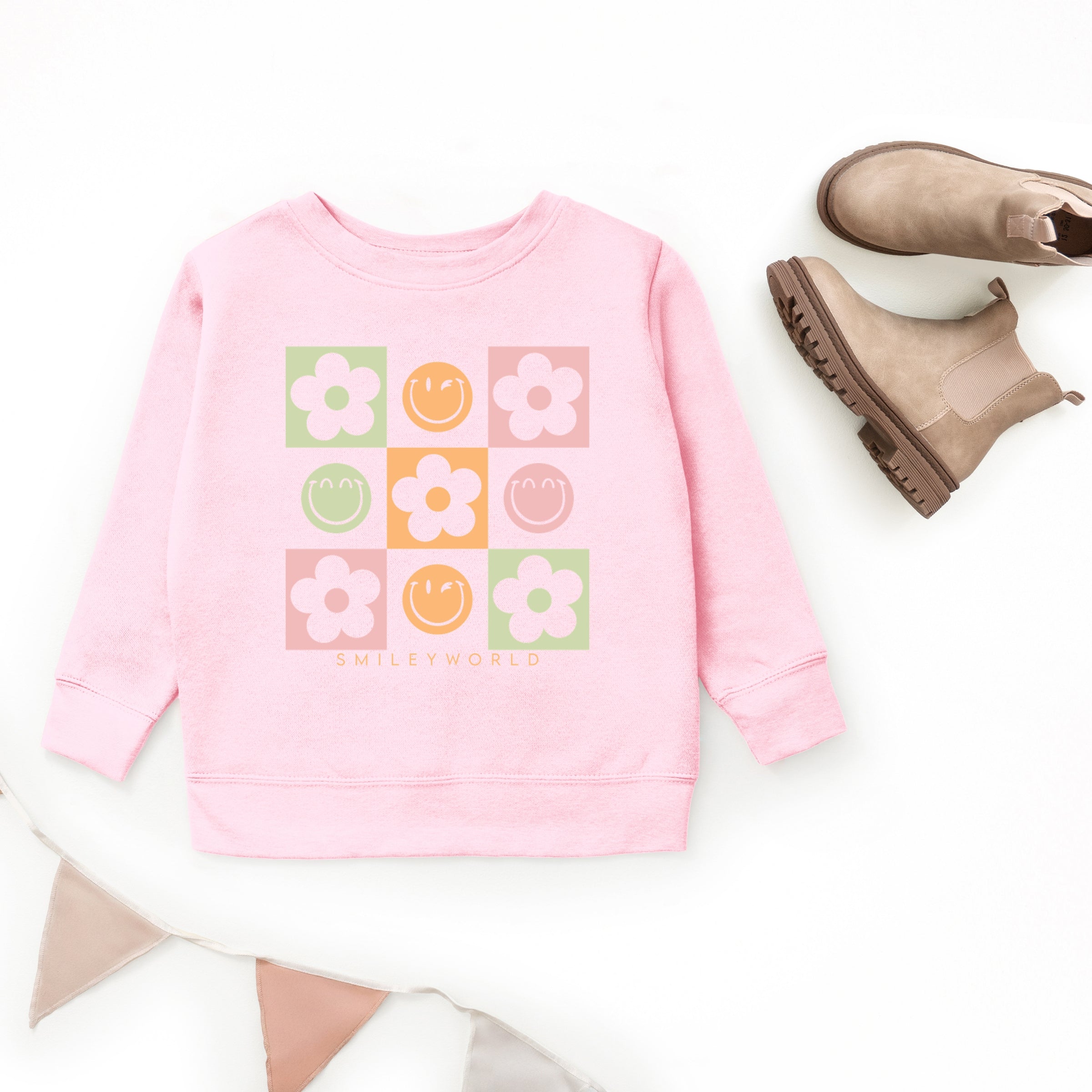 SmileyWorld Checkered Floral Smile - Youth Graphic Sweatshirt