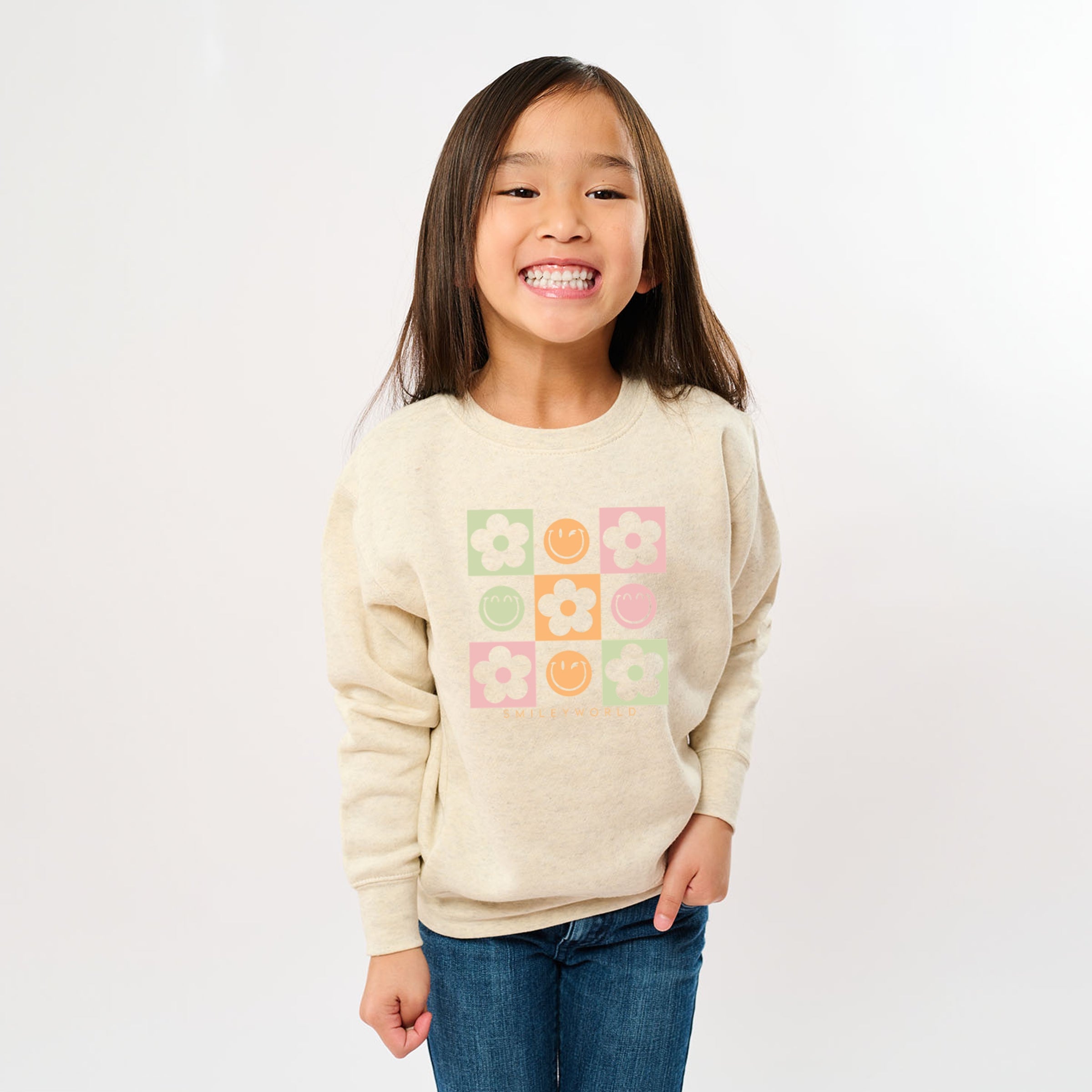 SmileyWorld Checkered Floral Smile - Youth Graphic Sweatshirt