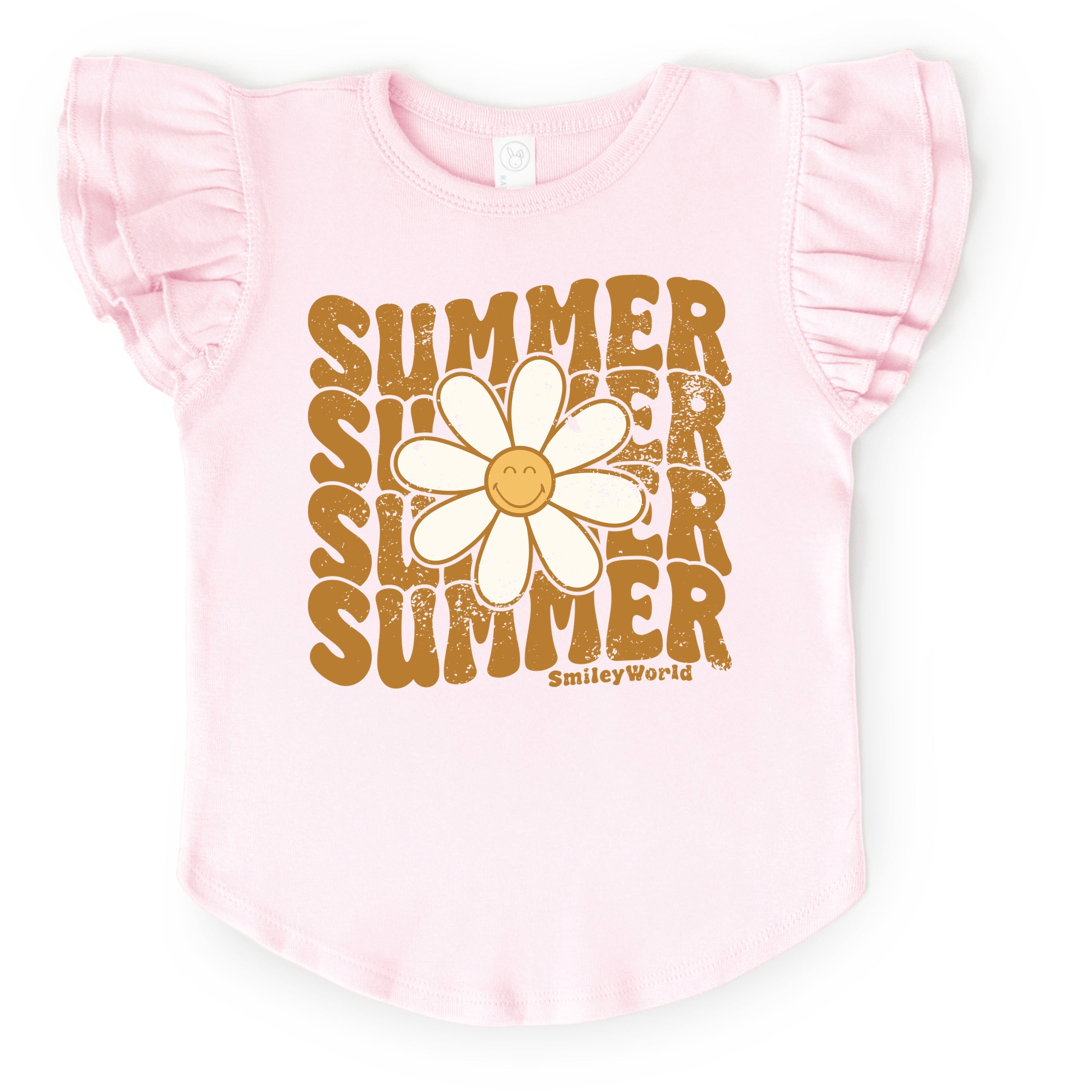 SmileyWorld Summer Wave Stacked - Flutter Sleeve Graphic T-Shirt