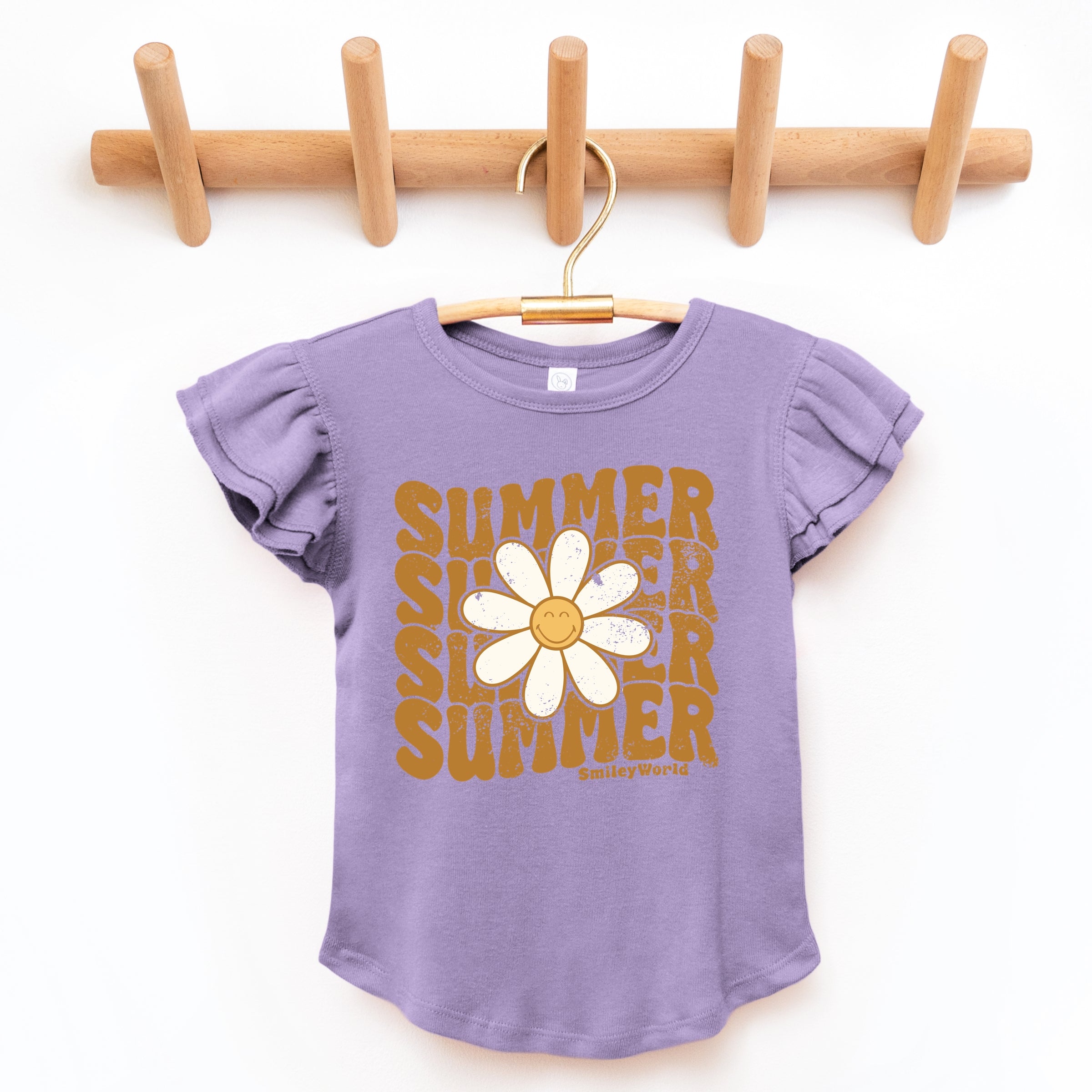 SmileyWorld Summer Wave Stacked - Flutter Sleeve Graphic T-Shirt