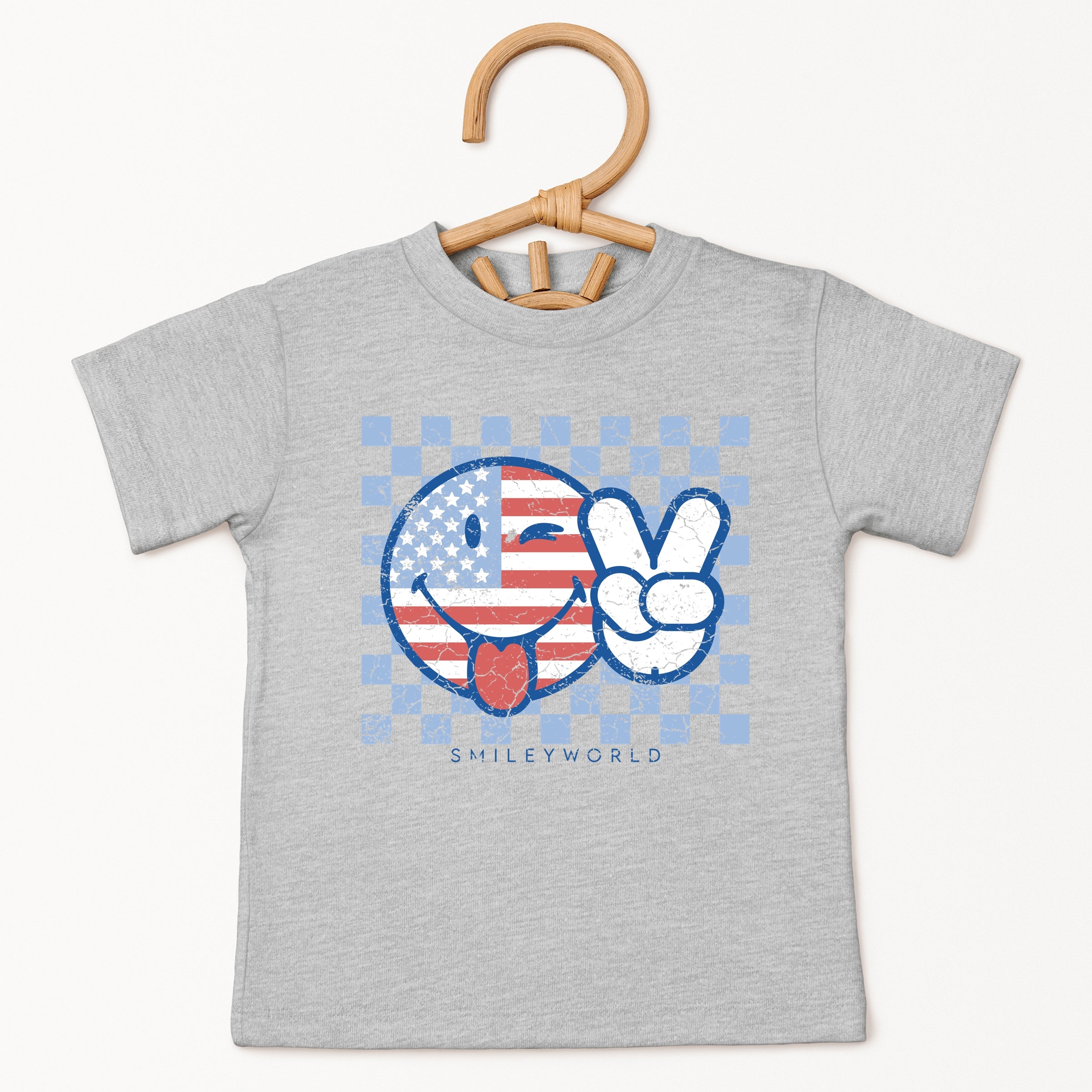 SmileyWorld Patriotic Checkered Peace - Toddler Short Sleeve Graphic T-Shirt