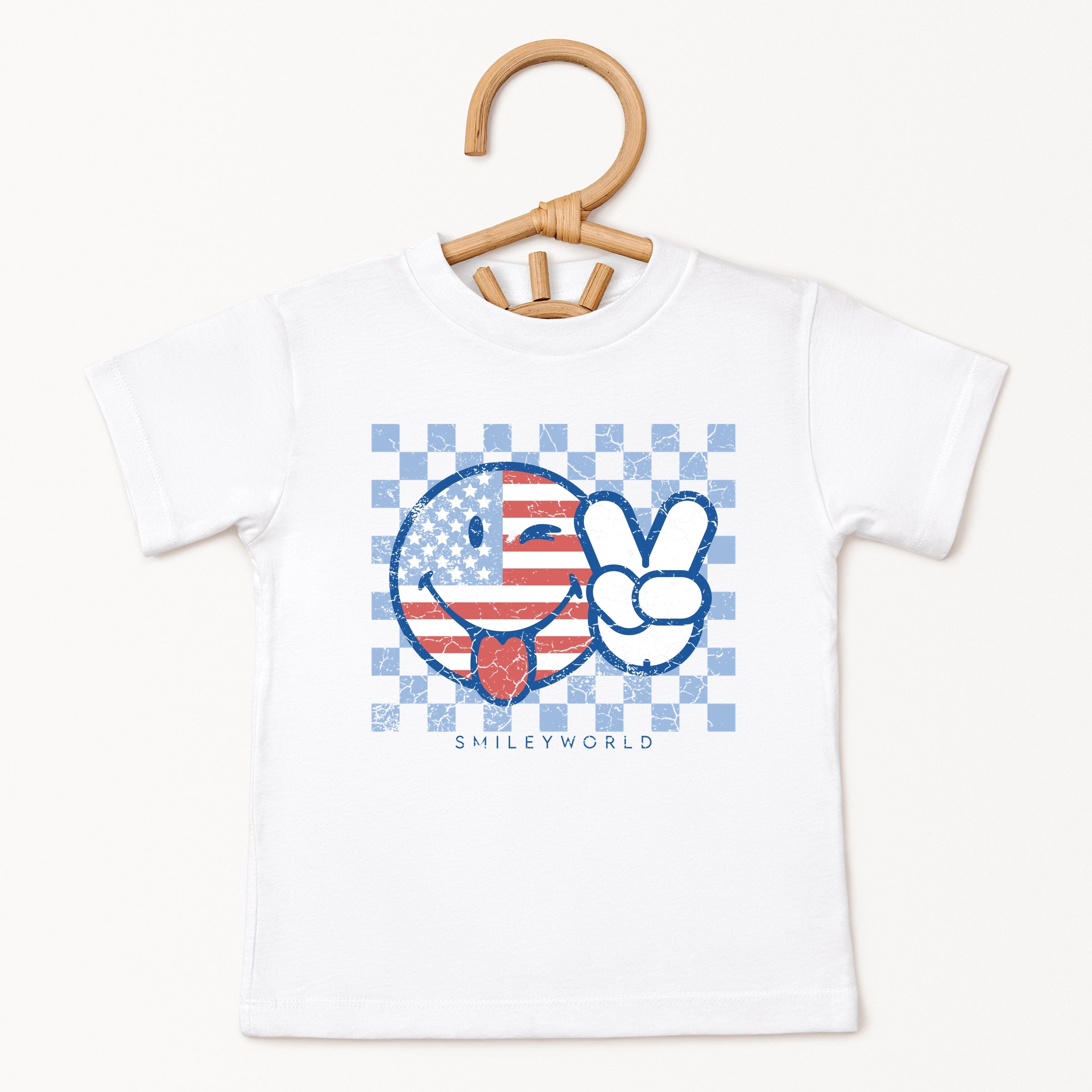 SmileyWorld Patriotic Checkered Peace - Toddler Short Sleeve Graphic T-Shirt