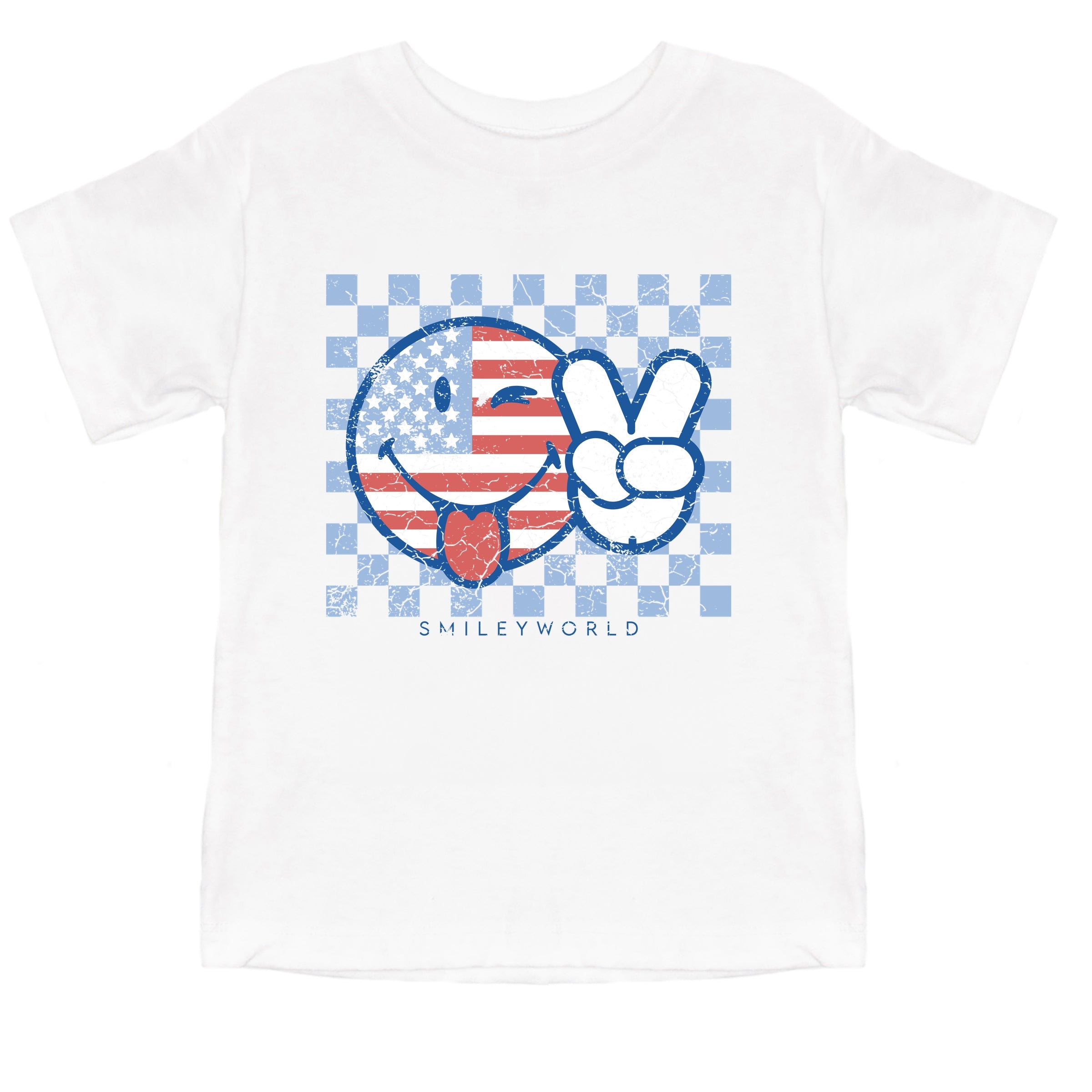 SmileyWorld Patriotic Checkered Peace - Toddler Short Sleeve Graphic T-Shirt