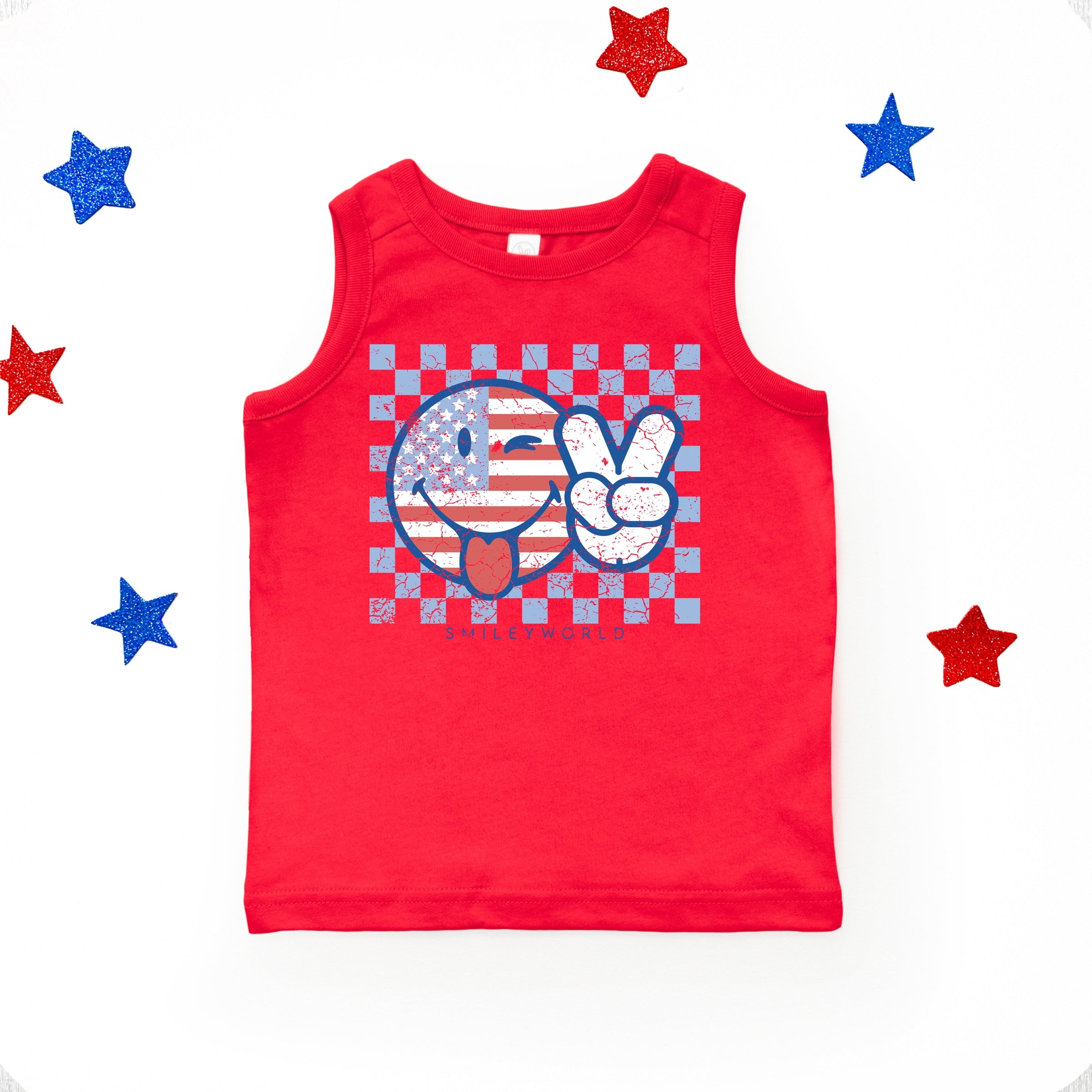 SmileyWorld Patriotic Checkered Peace - Toddler Graphic Tank