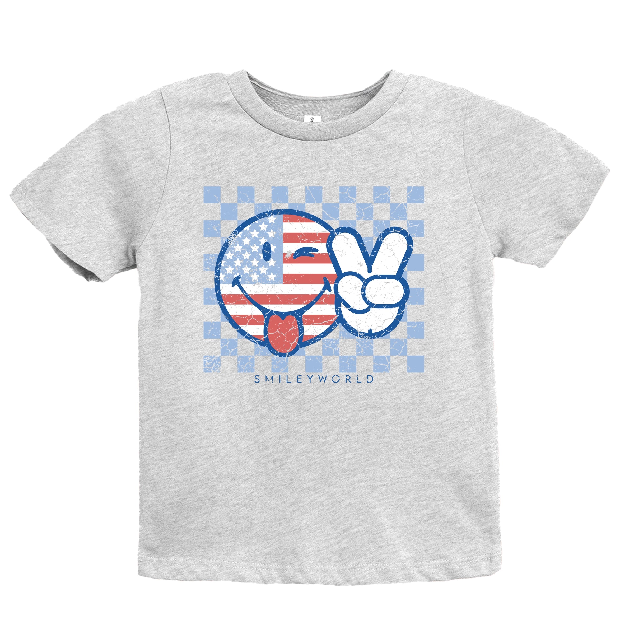 SmileyWorld Patriotic Checkered Peace - Youth Short Sleeve Graphic T-Shirt