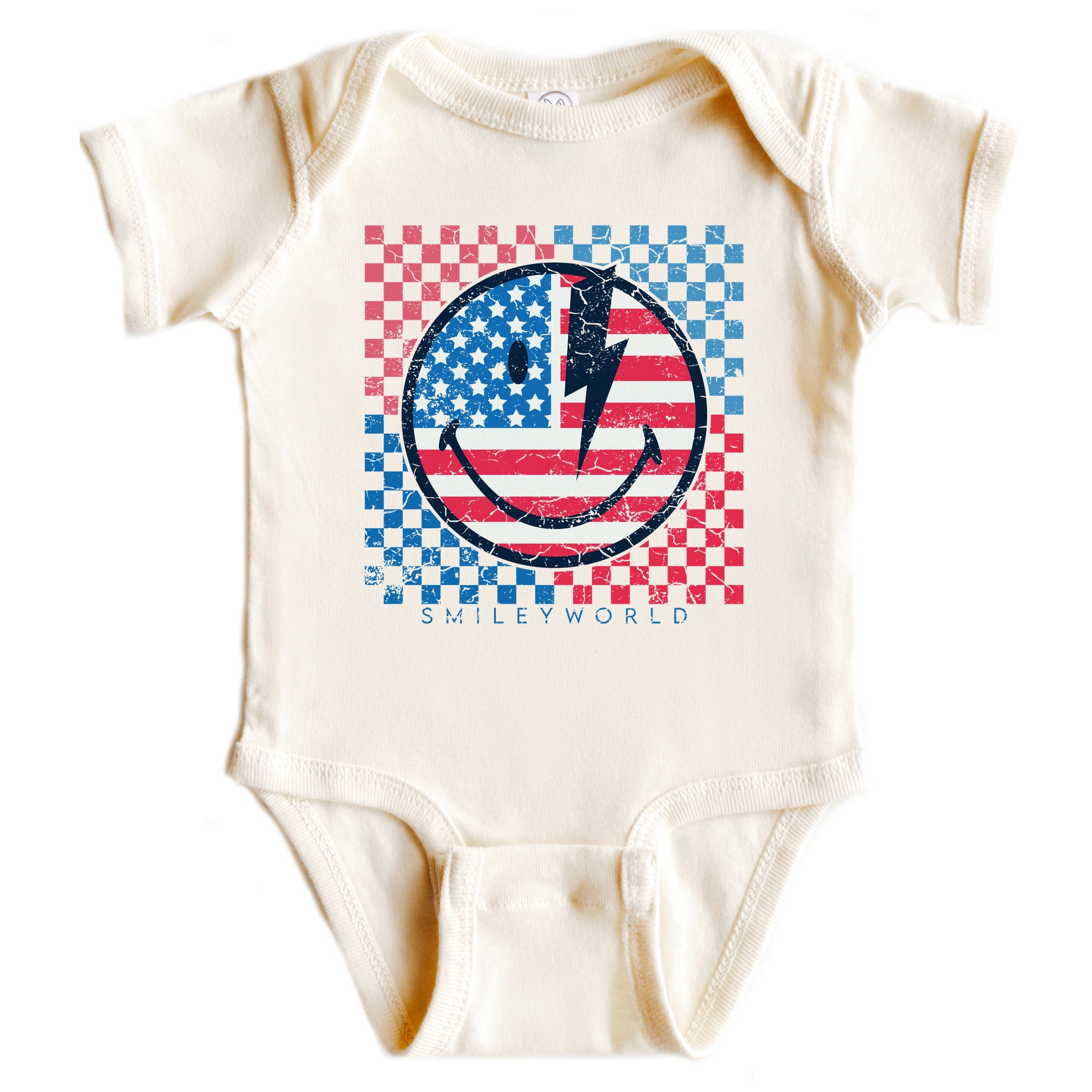 SmileyWorld Patriotic Checkered Lightning - Baby Short Sleeve Graphic Bodysuit