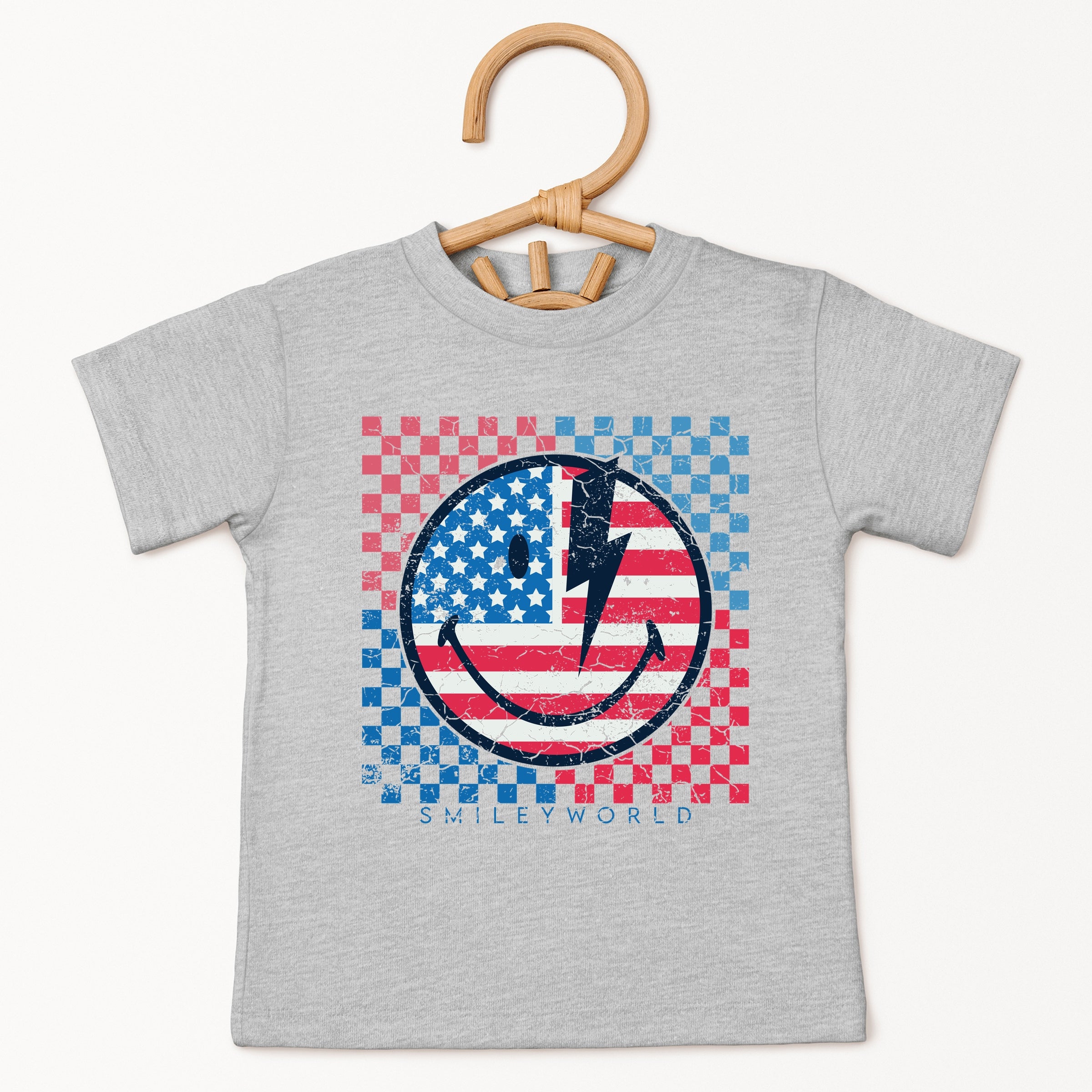 SmileyWorld Patriotic Checkered Lightning - Toddler Short Sleeve Graphic T-Shirt