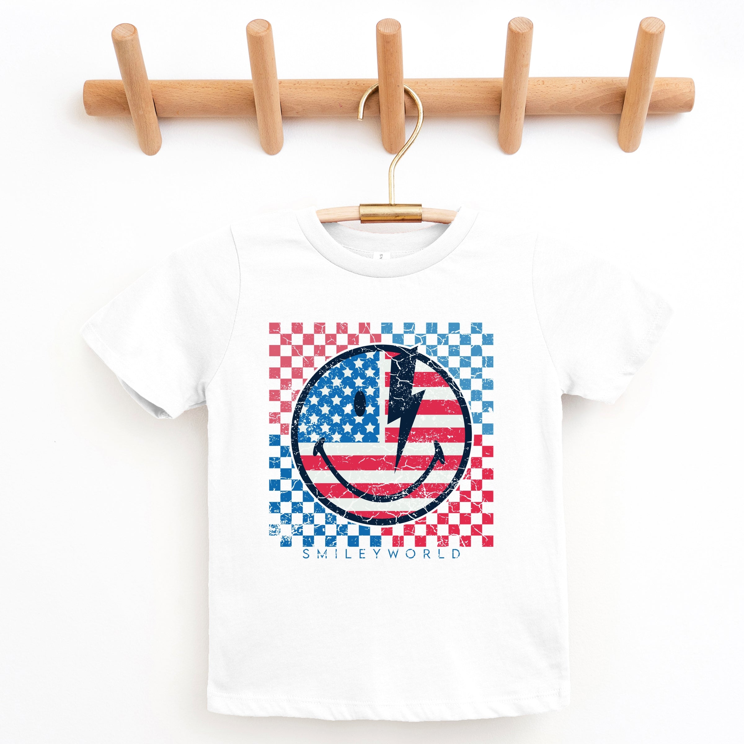 SmileyWorld Patriotic Checkered Lightning - Youth Short Sleeve Graphic T-Shirt