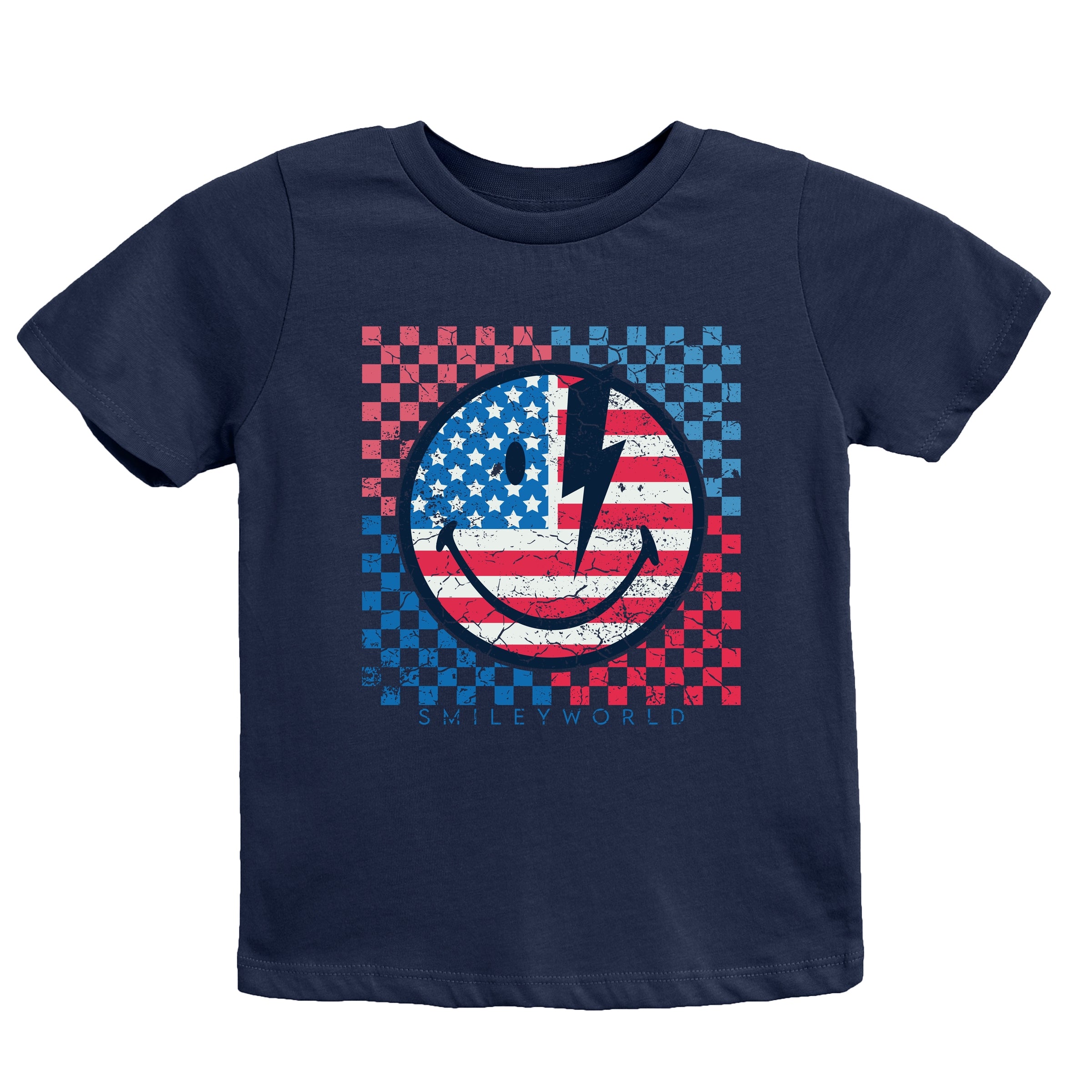 SmileyWorld Patriotic Checkered Lightning - Youth Short Sleeve Graphic T-Shirt