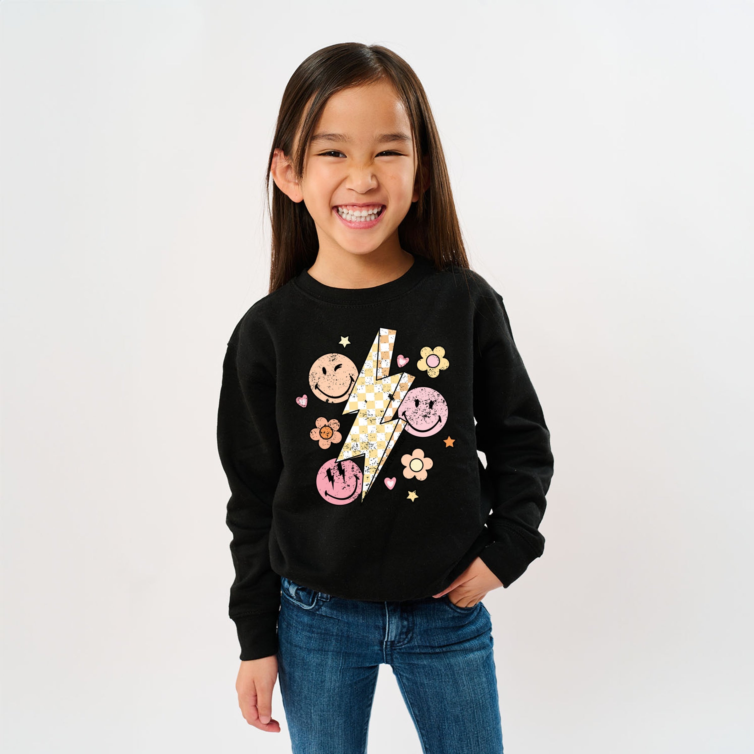 SmileyWorld Checkered Lightning Floral - Youth Graphic Sweatshirt