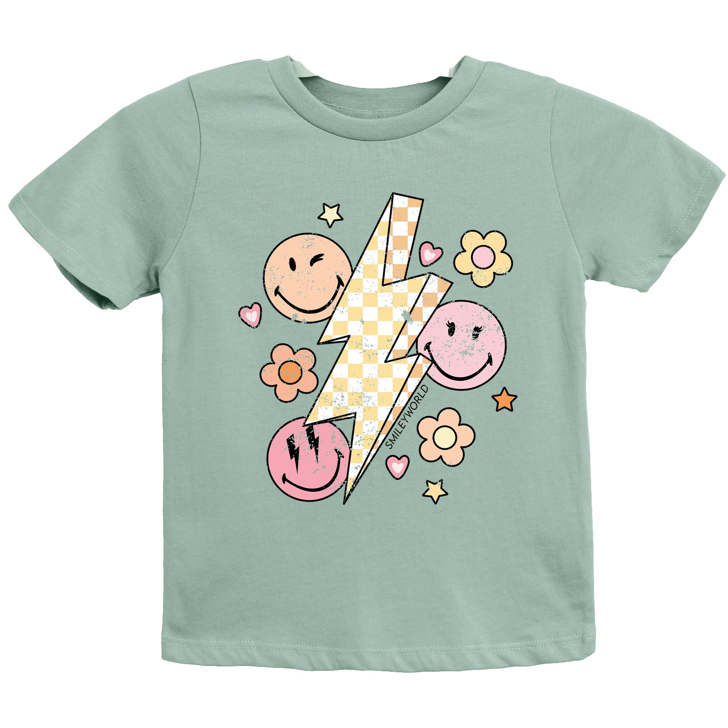 SmileyWorld Checkered Lightning Floral - Youth Short Sleeve Graphic T-Shirt