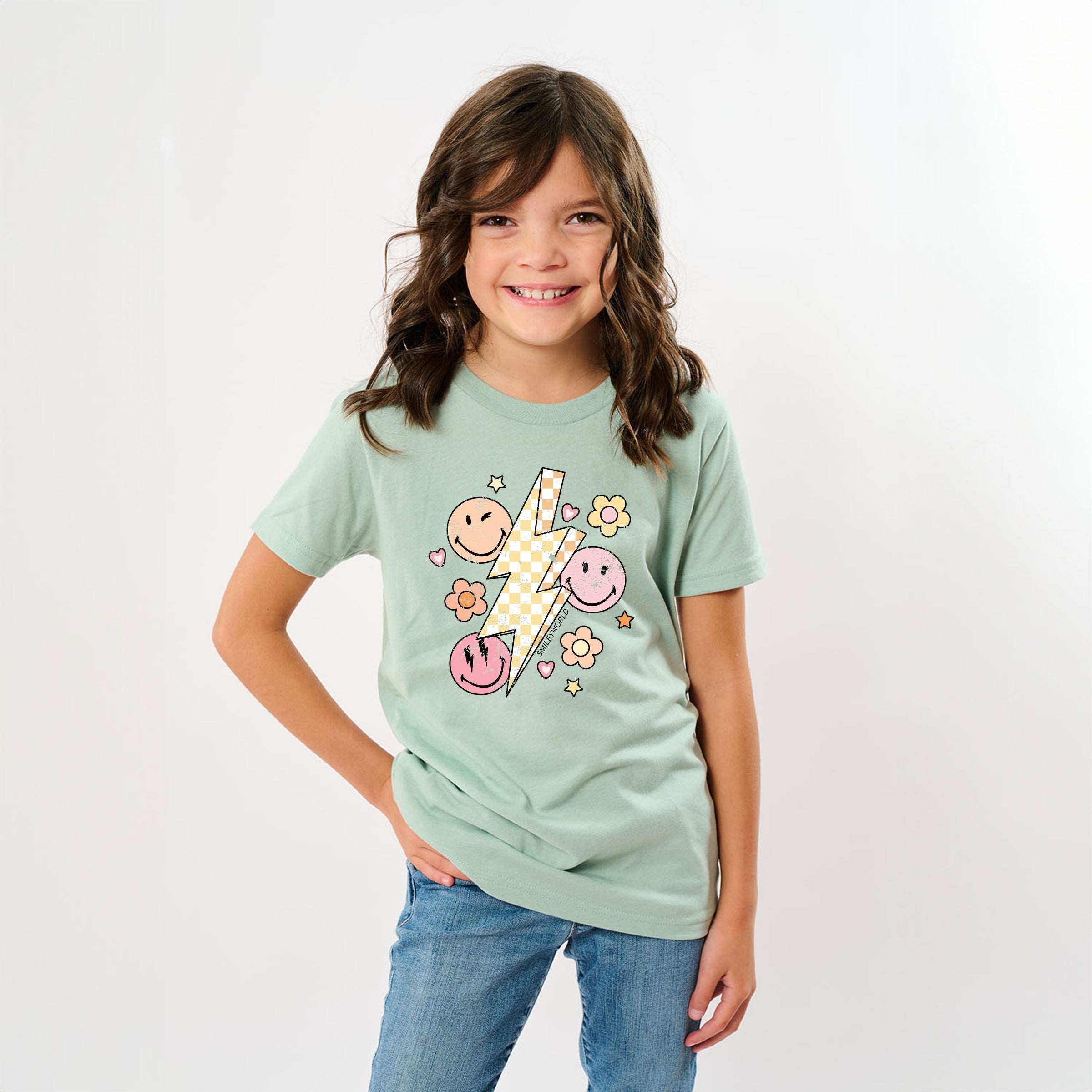 SmileyWorld Checkered Lightning Floral - Youth Short Sleeve Graphic T-Shirt