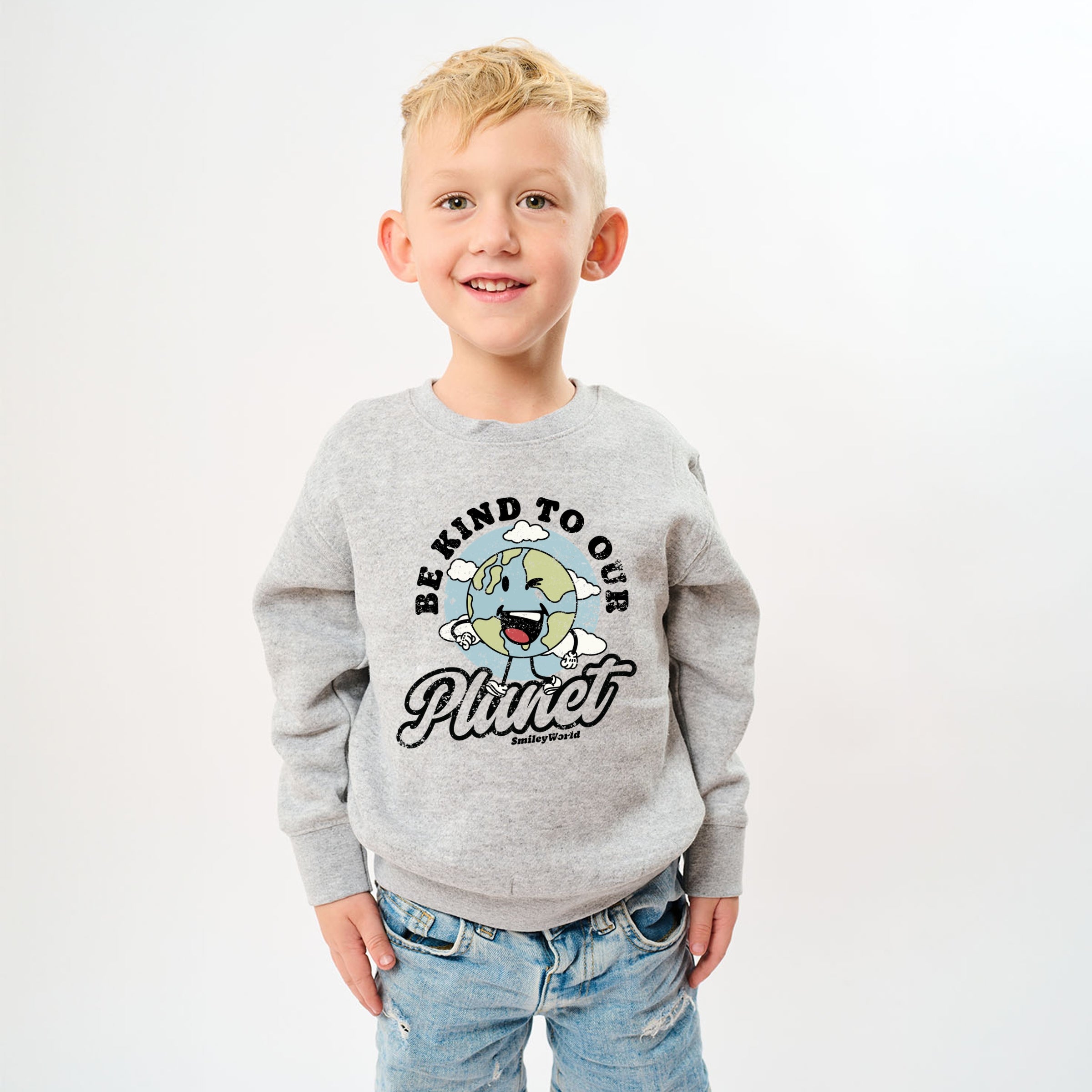 SmileyWorld Be Kind To Our Planet Retro - Youth Graphic Sweatshirt