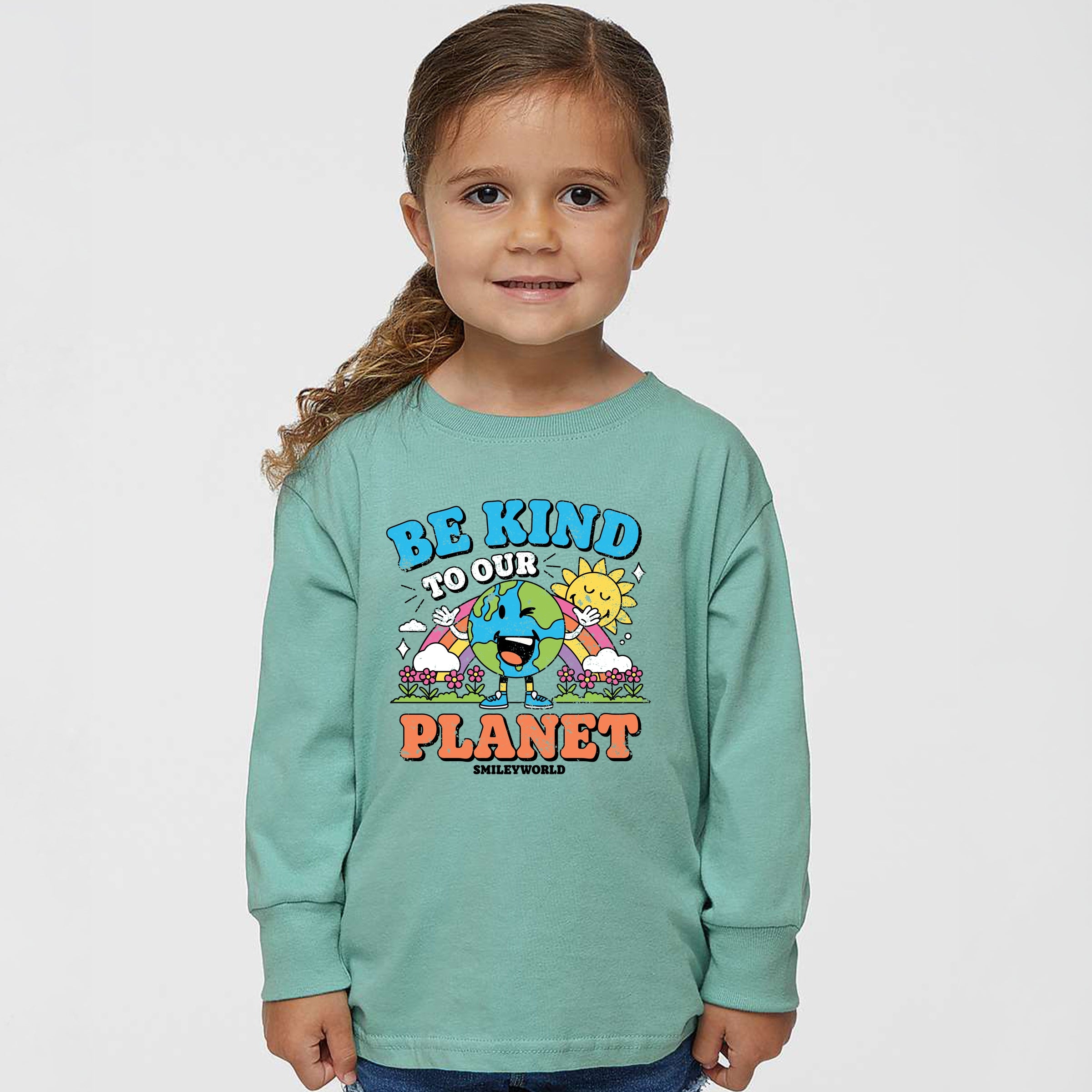 SmileyWorld Be Kind To Our Planet Rainbow - Toddler Long Sleeve Graphic Tee