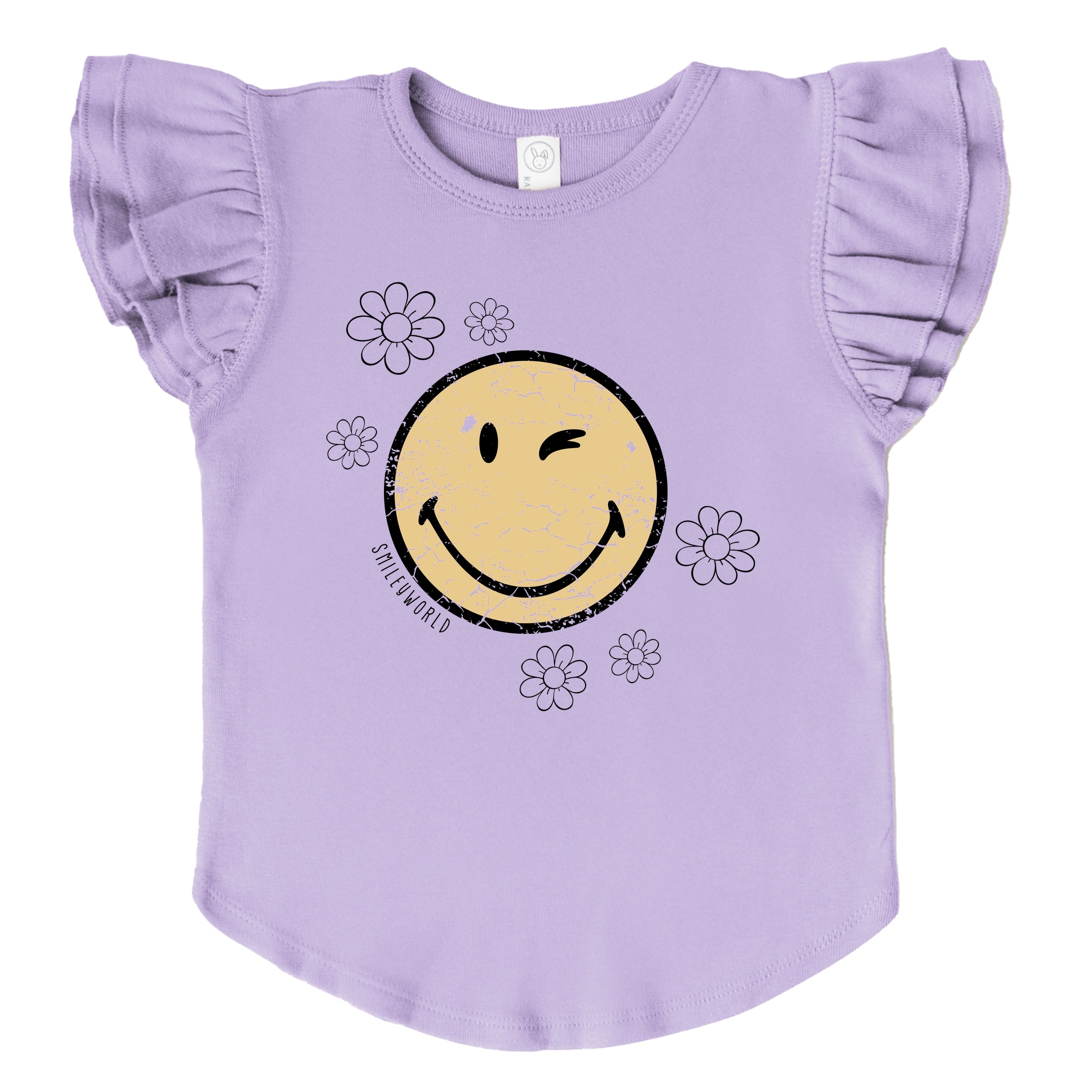 SmileyWorld Flower Outline - Flutter Sleeve Graphic T-Shirt