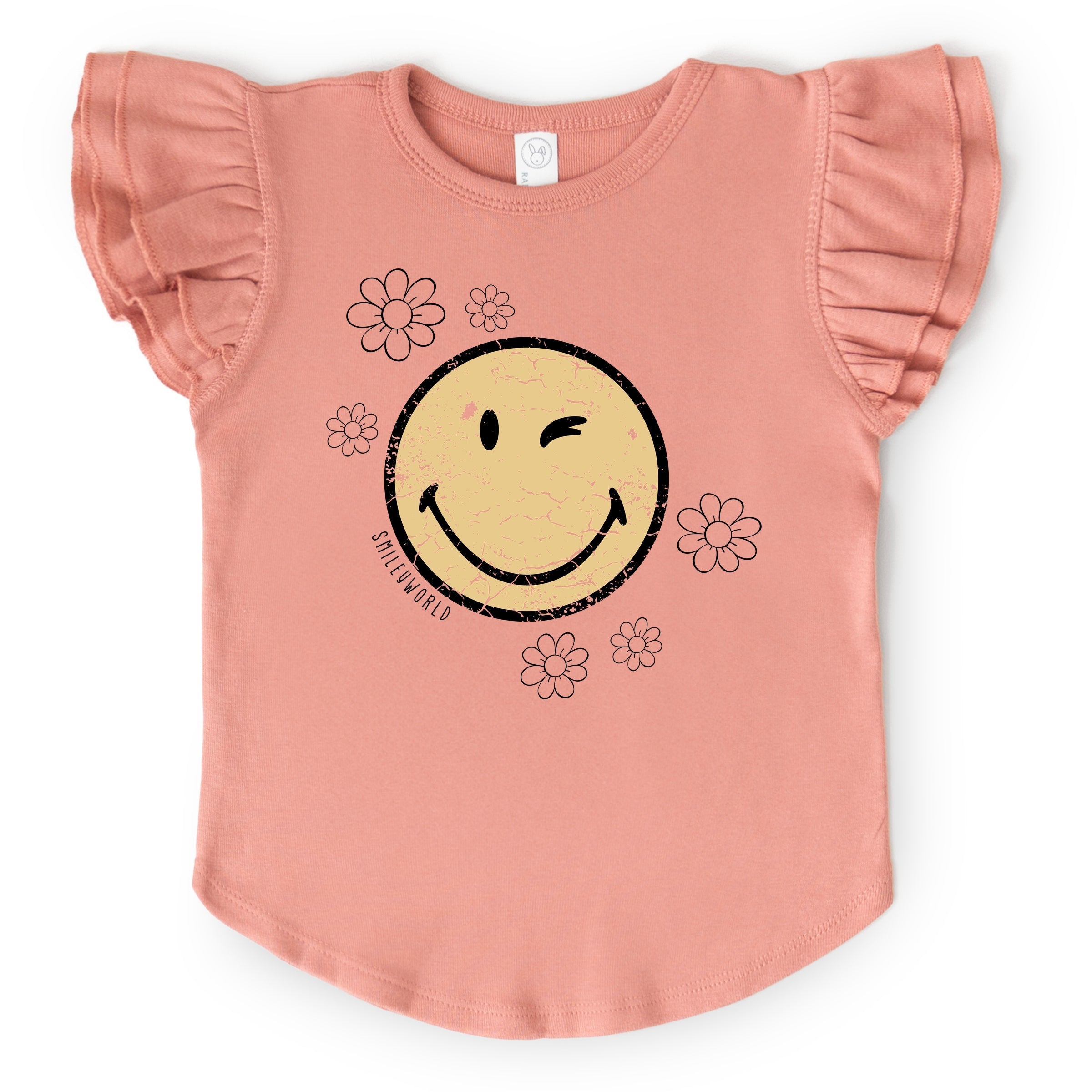 SmileyWorld Flower Outline - Flutter Sleeve Graphic T-Shirt