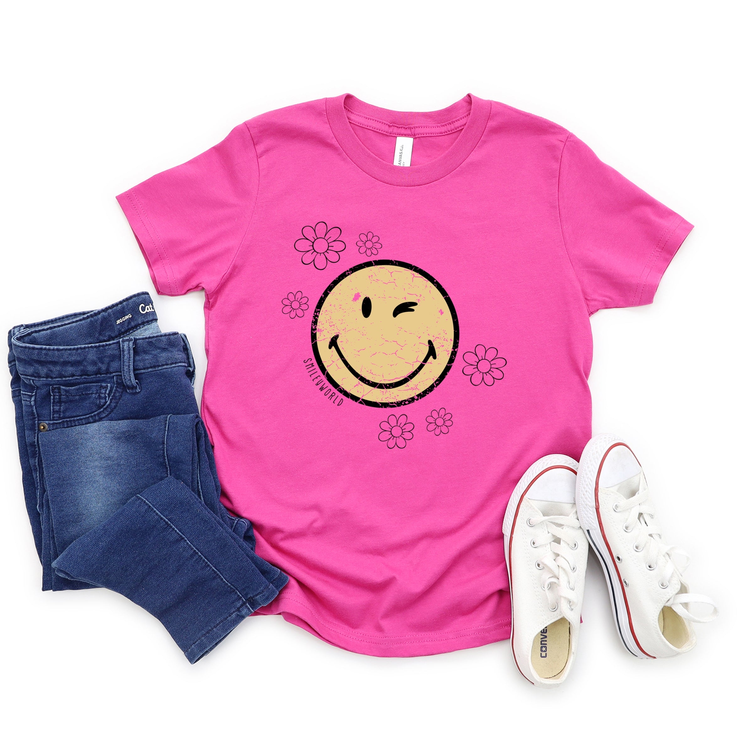 SmileyWorld Flower Outline - Youth Short Sleeve Graphic T-Shirt