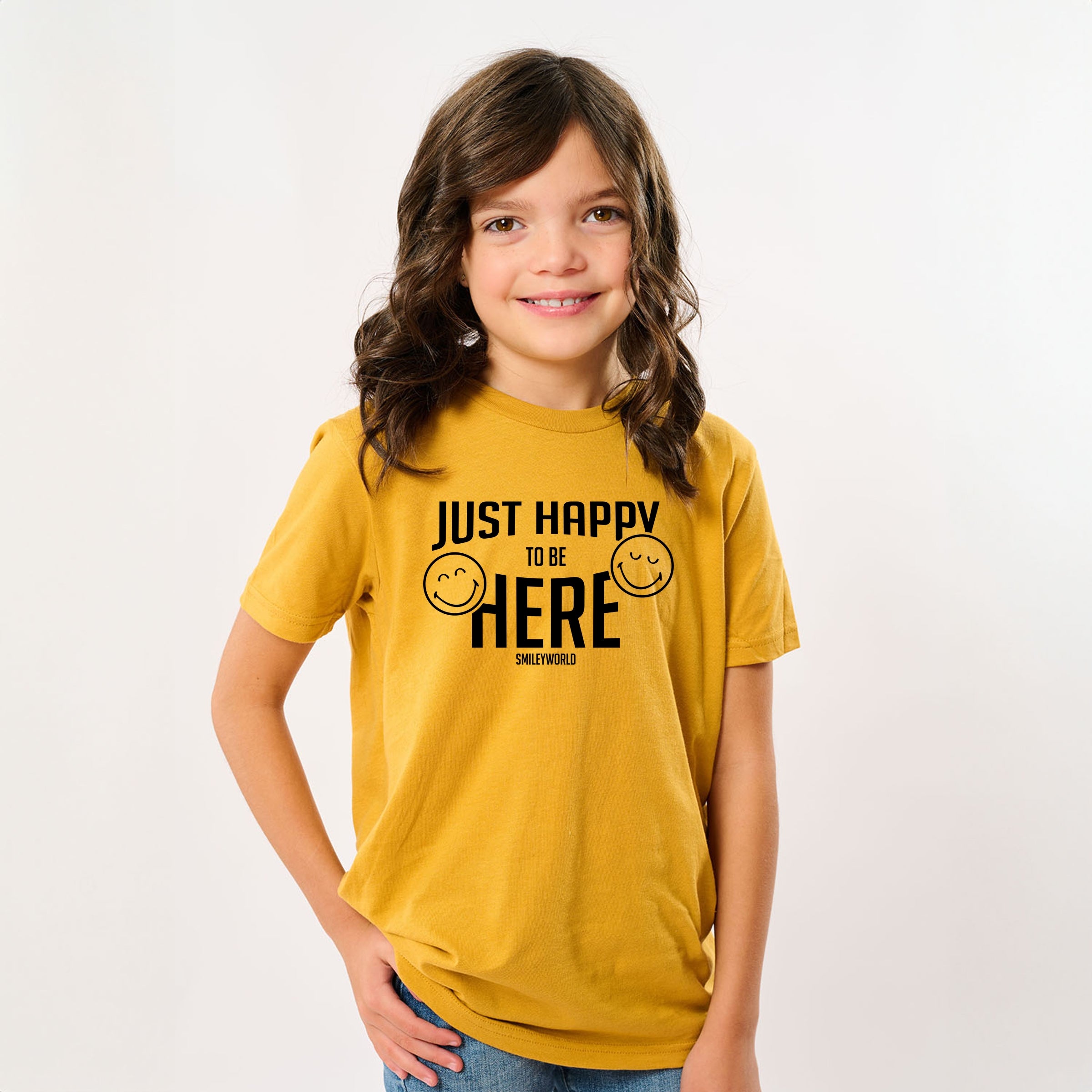 SmileyWorld Just Happy To Be Here - Youth Short Sleeve Graphic T-Shirt