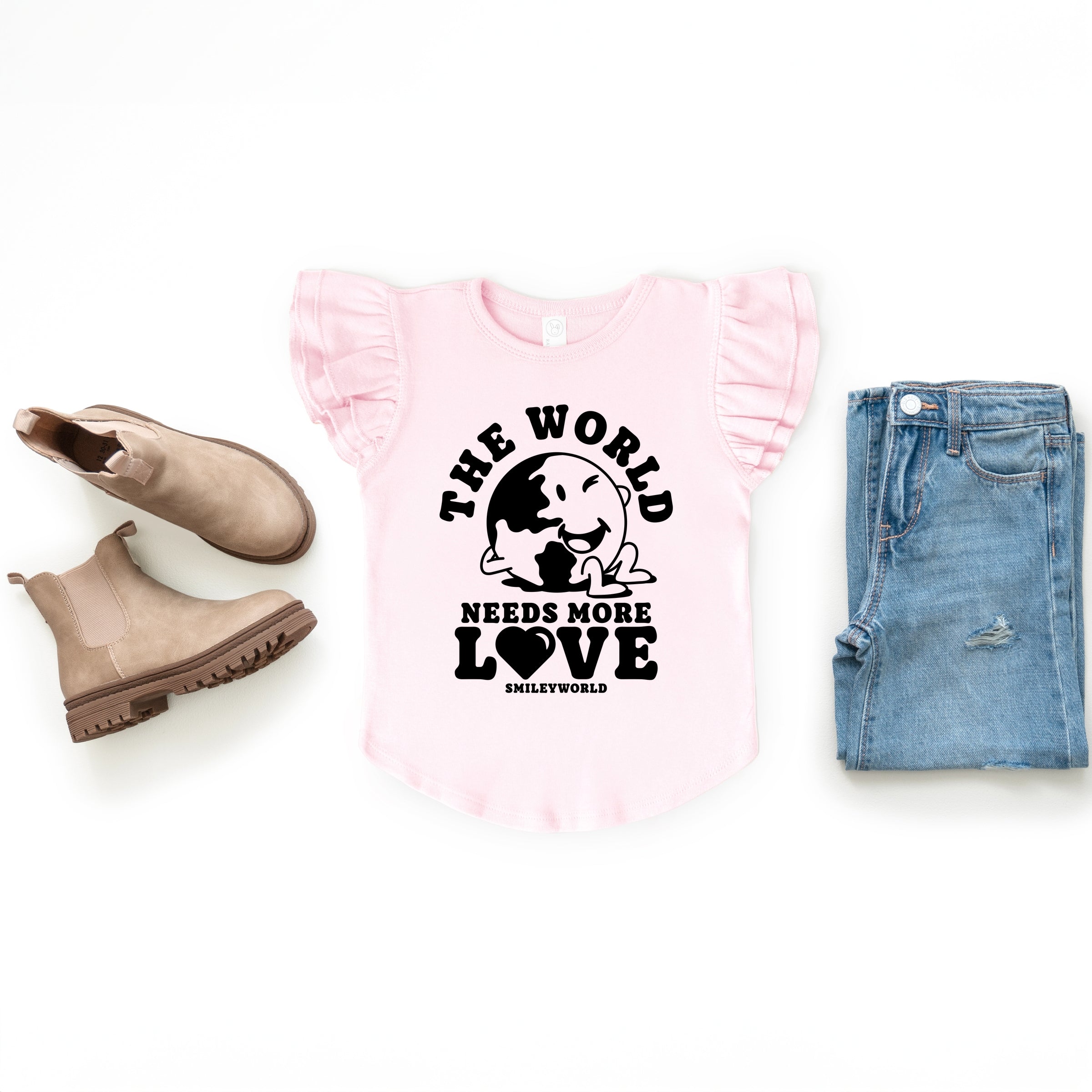 SmileyWorld The World Needs More Love - Flutter Sleeve Graphic T-Shirt