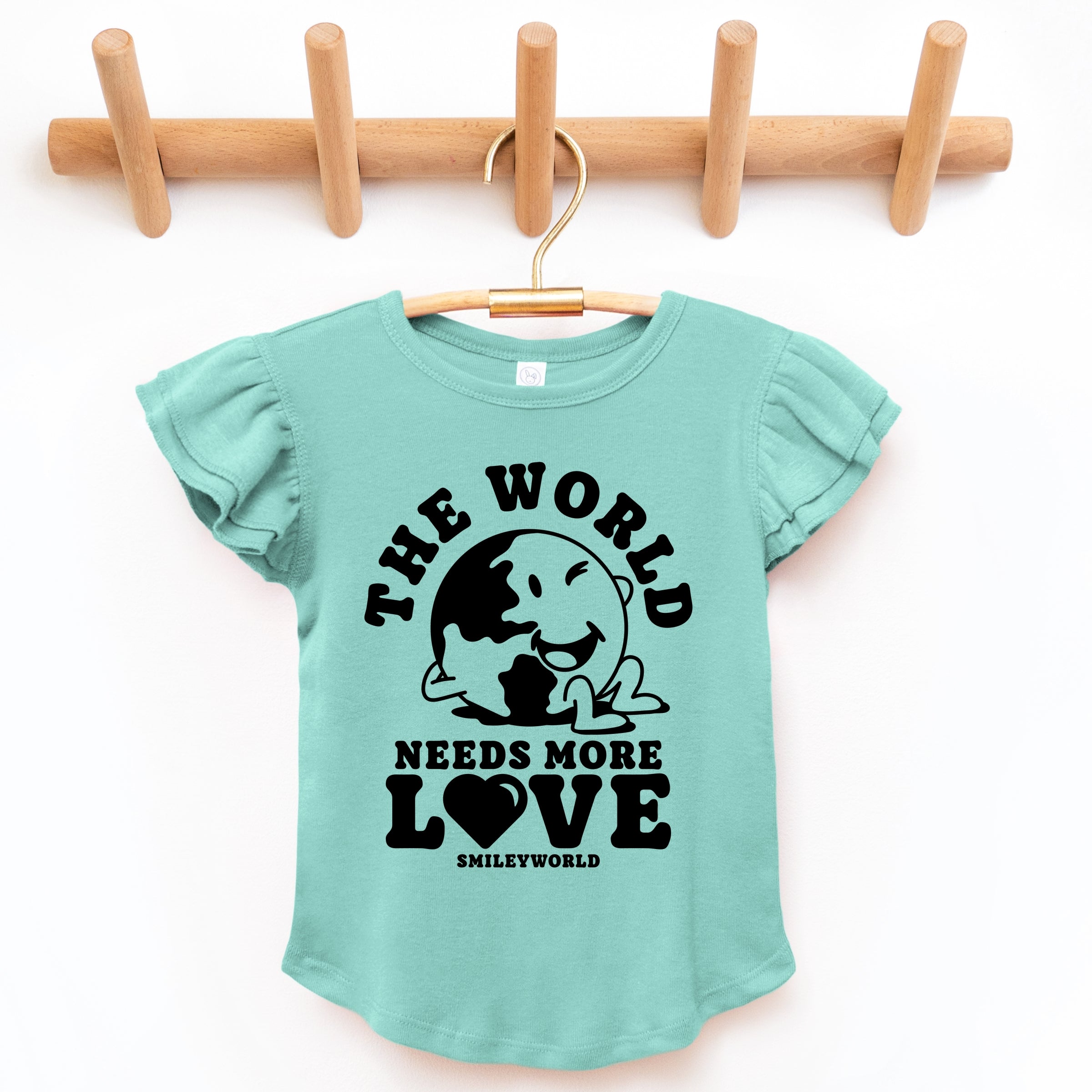 SmileyWorld The World Needs More Love - Flutter Sleeve Graphic T-Shirt