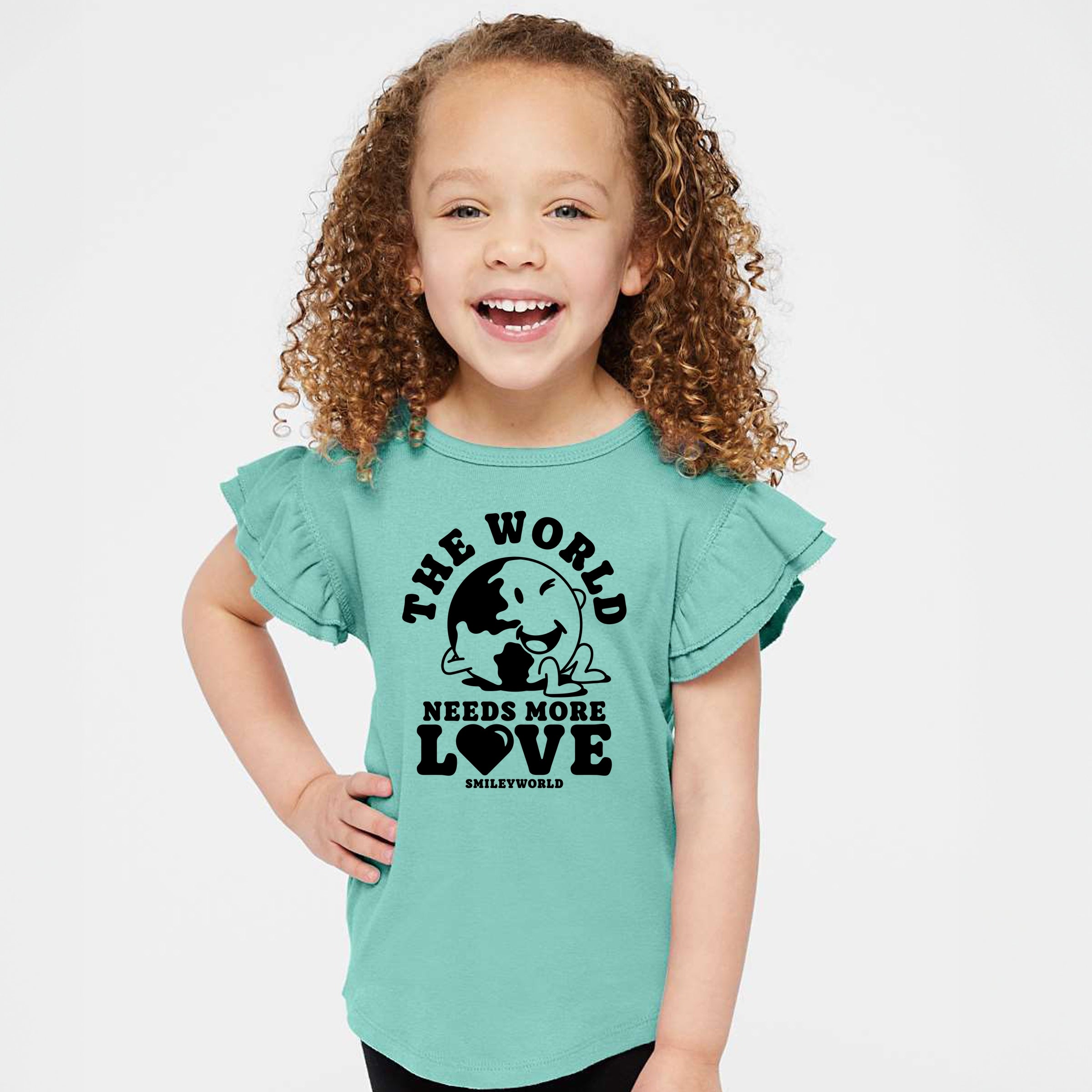 SmileyWorld The World Needs More Love - Flutter Sleeve Graphic T-Shirt