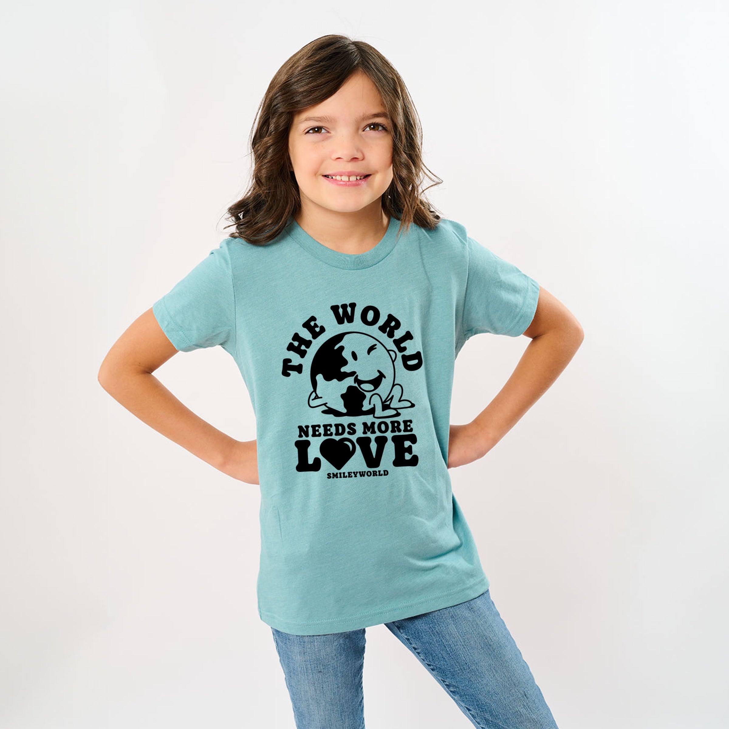 SmileyWorld The World Needs More Love - Youth Short Sleeve Graphic T-Shirt