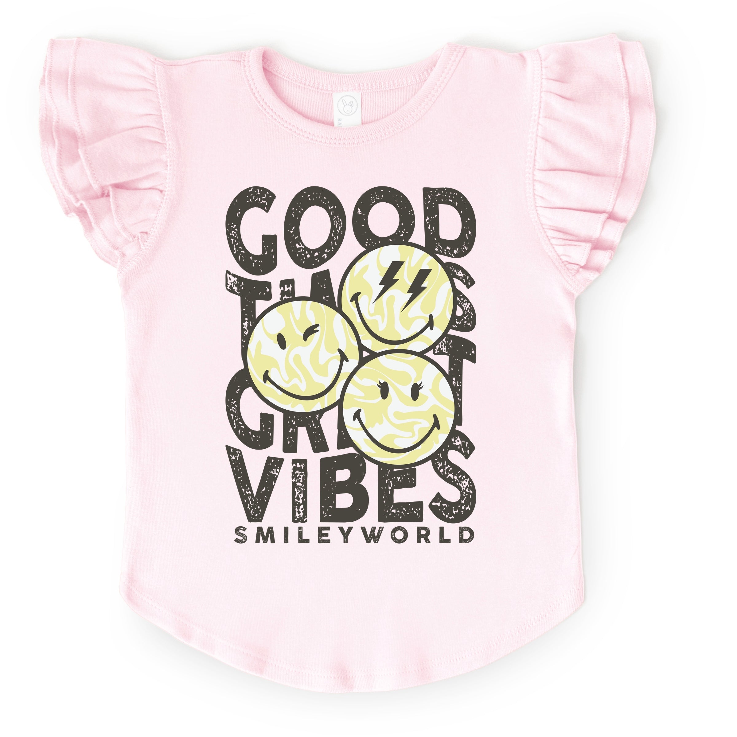 SmileyWorld Good Times Great Vibes  - Flutter Sleeve Graphic T-Shirt